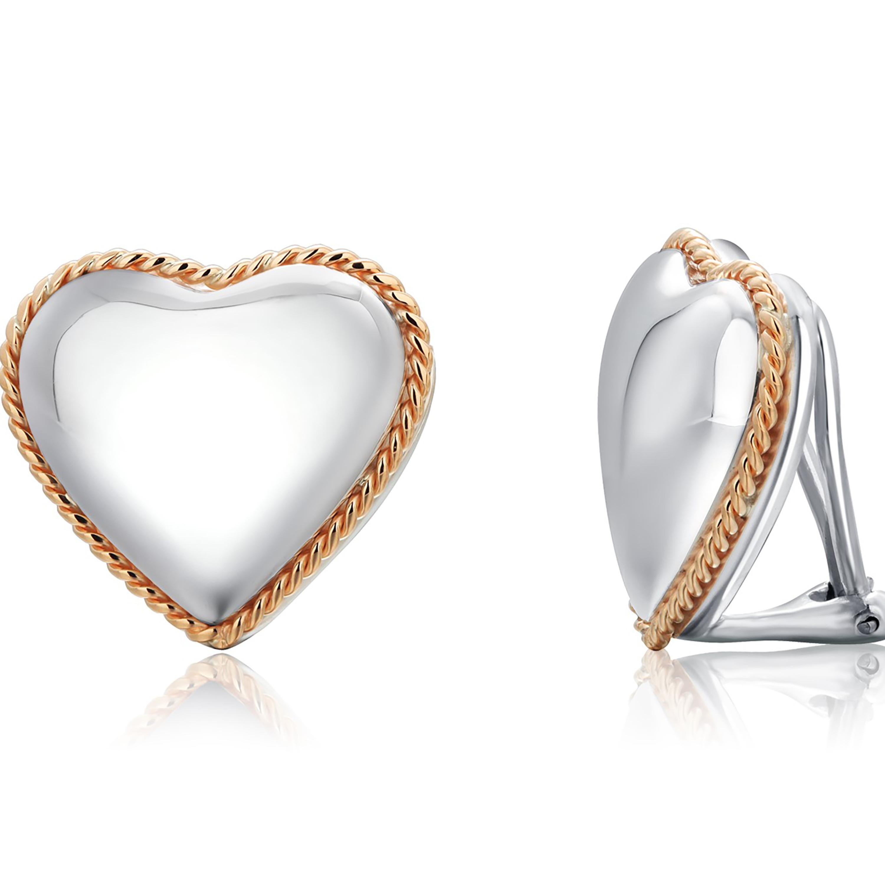 Women's or Men's Vintage Tiffany Co Sterling Silver 14 Karat Yellow Gold Heart Shaped Earrings  For Sale