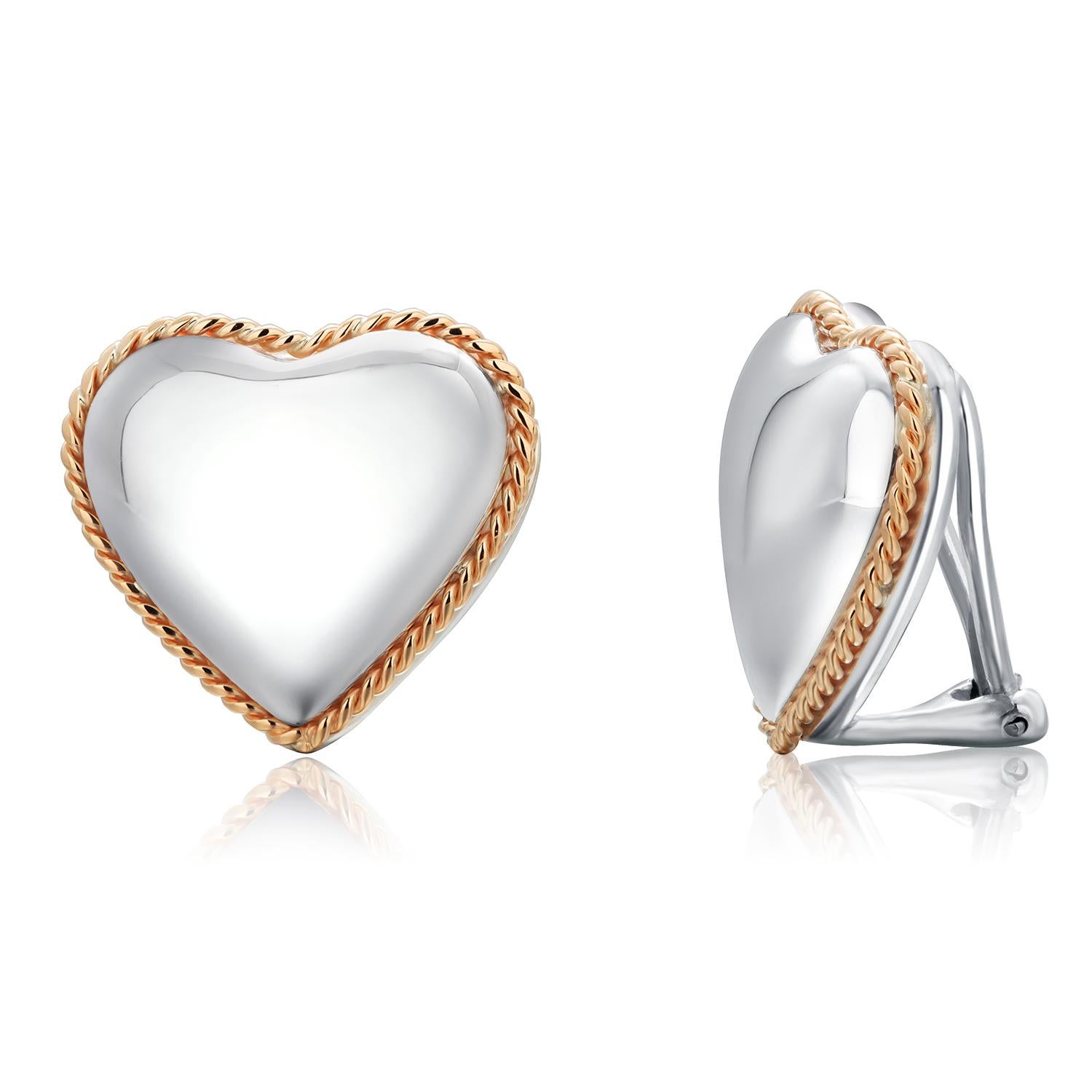 Vintage Tiffany Co Sterling Silver 14 Karat Yellow Gold Heart Shaped Earrings en venta 5