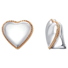 Retro Tiffany Co Sterling Silver 14 Karat Yellow Gold Heart Shaped Earrings 