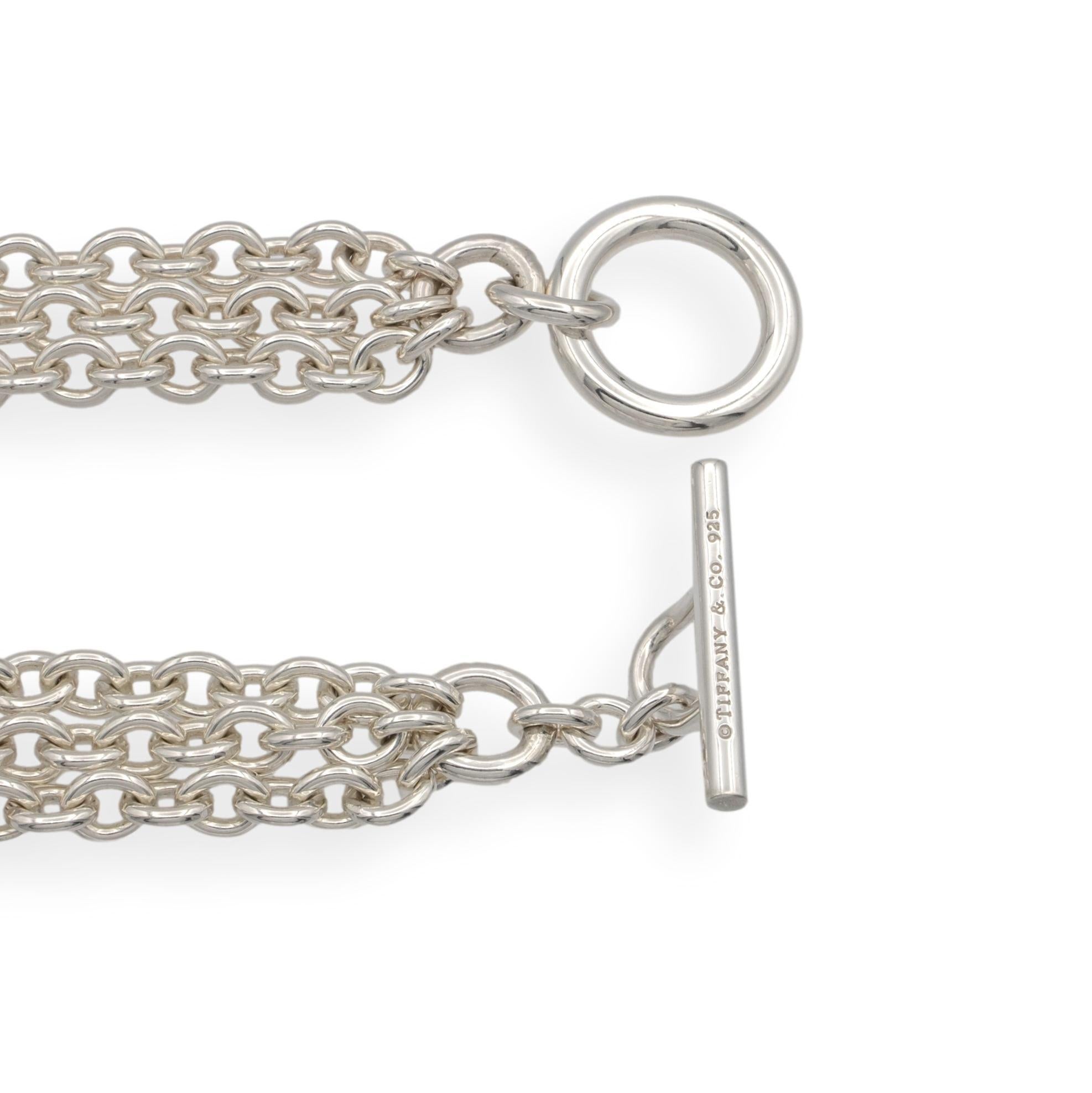 Vintage Tiffany & Co. Sterling Silver 3-Strand Heart Toggle Necklace 17” In Excellent Condition For Sale In New York, NY