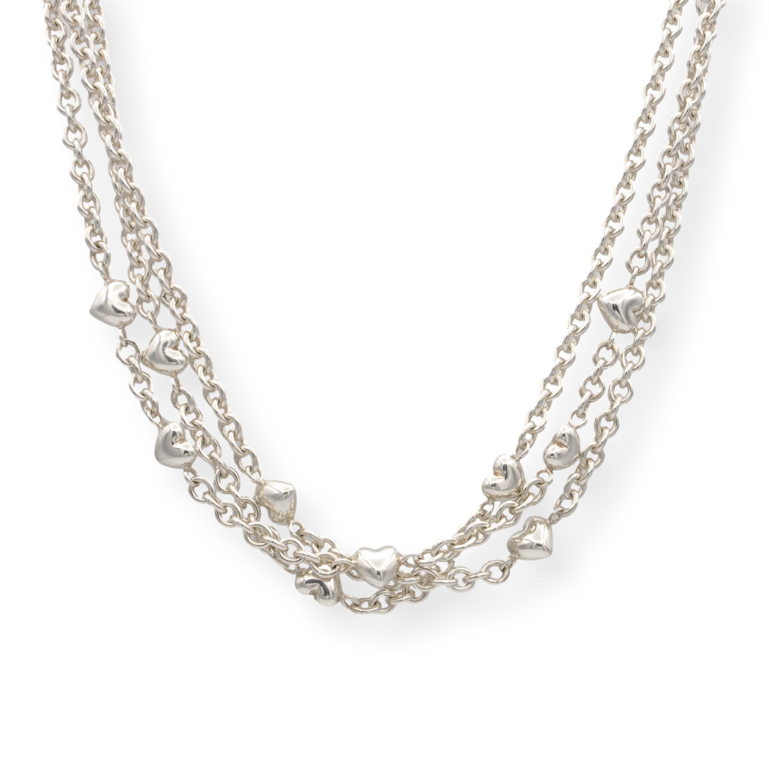 Vintage Tiffany & Co. Sterling Silver 3-Strand Heart Toggle Necklace 17” For Sale 1