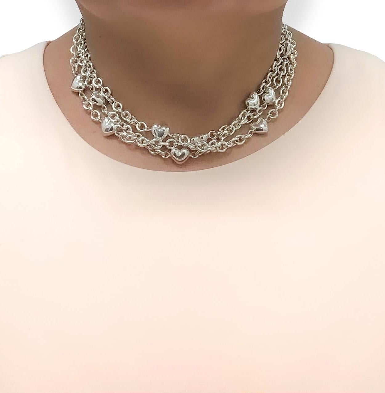 Vintage Tiffany & Co. Sterling Silver 3-Strand Heart Toggle Necklace 17” For Sale 2