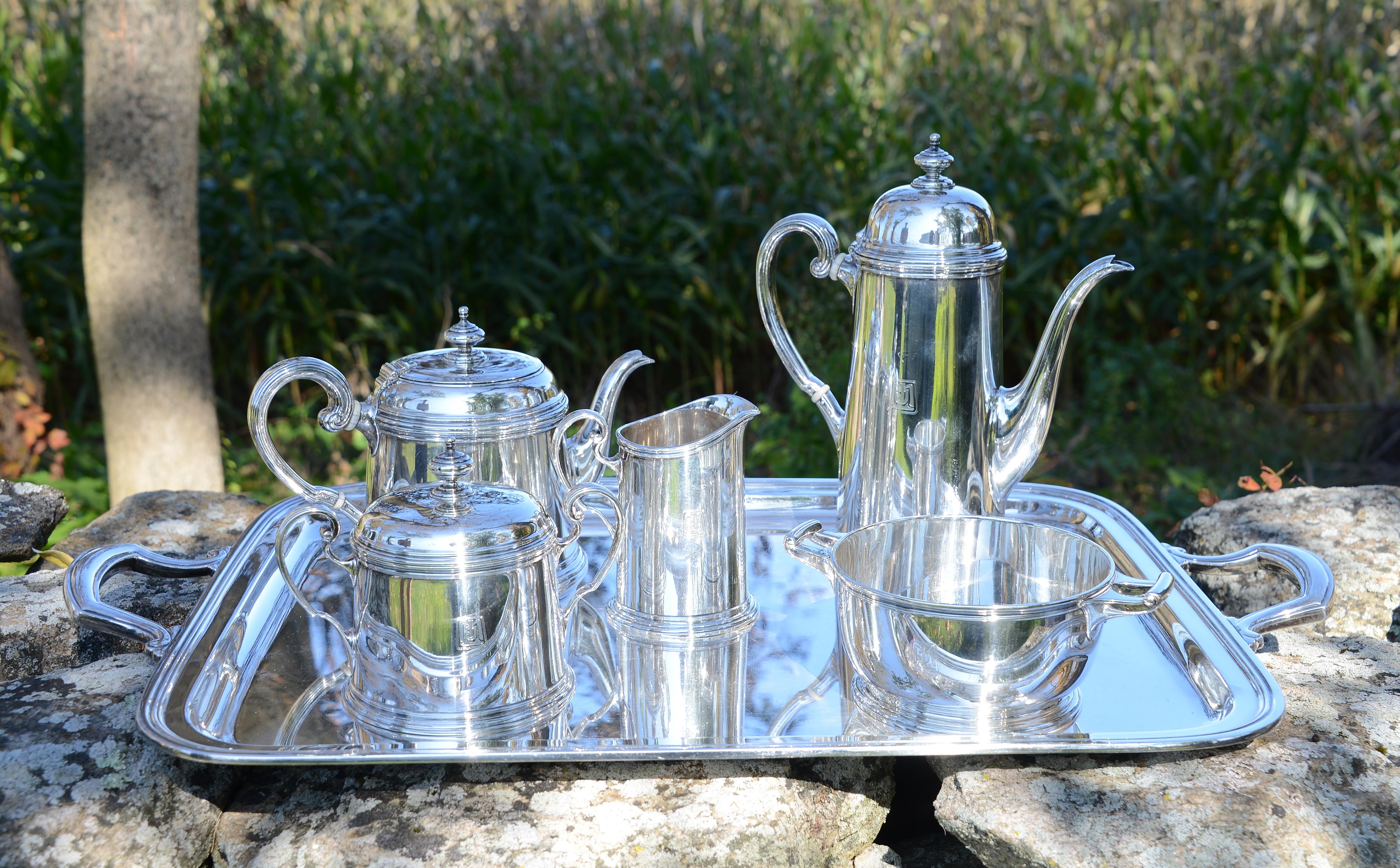 Vintage Tiffany & Co Sterling Silber 6 Stück Kaffee und Tee Set:: mit Monogramm (20. Jahrhundert)