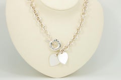 Vintage Tiffany & Co Sterling Silver Blank Double Heart Tag Toggle Necklace