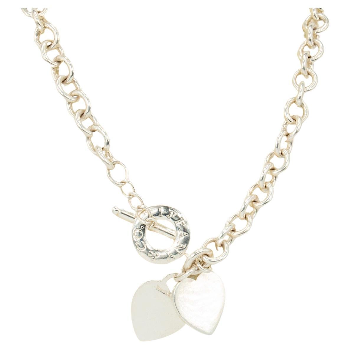 Vintage Tiffany & Co. Collana in argento sterling vuota con doppia etichetta a forma di cuore