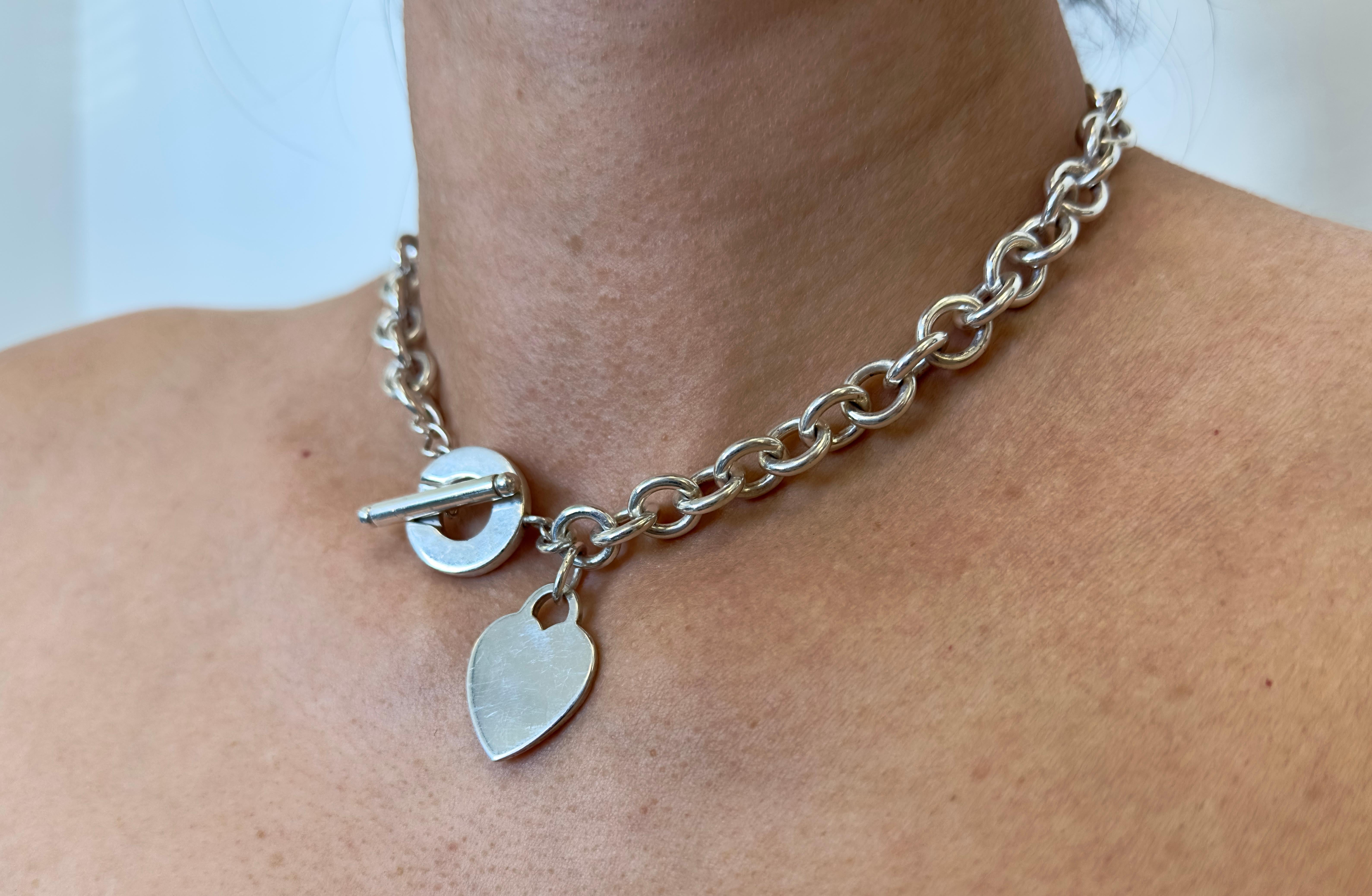 Vintage Tiffany & Co Sterling Silber Blank Herz Toggle Chocker Halskette Damen im Angebot