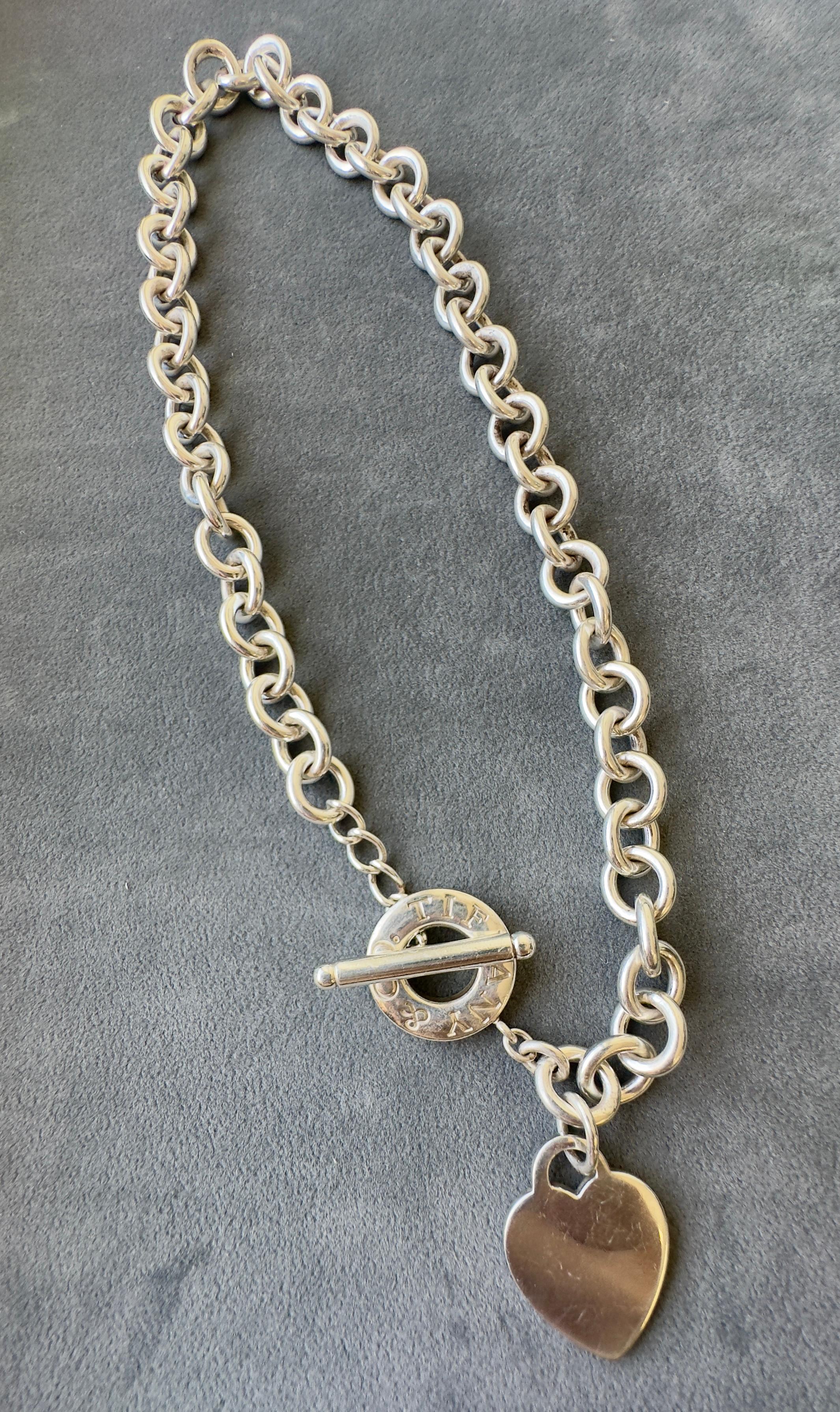 Vintage Tiffany & Co Sterling Silber Blank Herz Toggle Chocker Halskette im Angebot 3