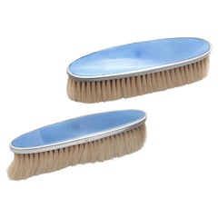 Vintage Tiffany Co Sterling Silver Blue Guilloché Enamel Pair Clothes Brushes