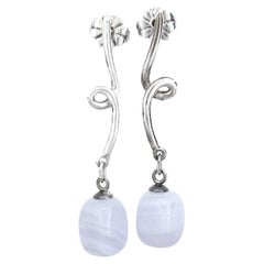 Weinlese Tiffany & Co. Sterling Silber & Blauer Spitzenachat Perlenohrringe