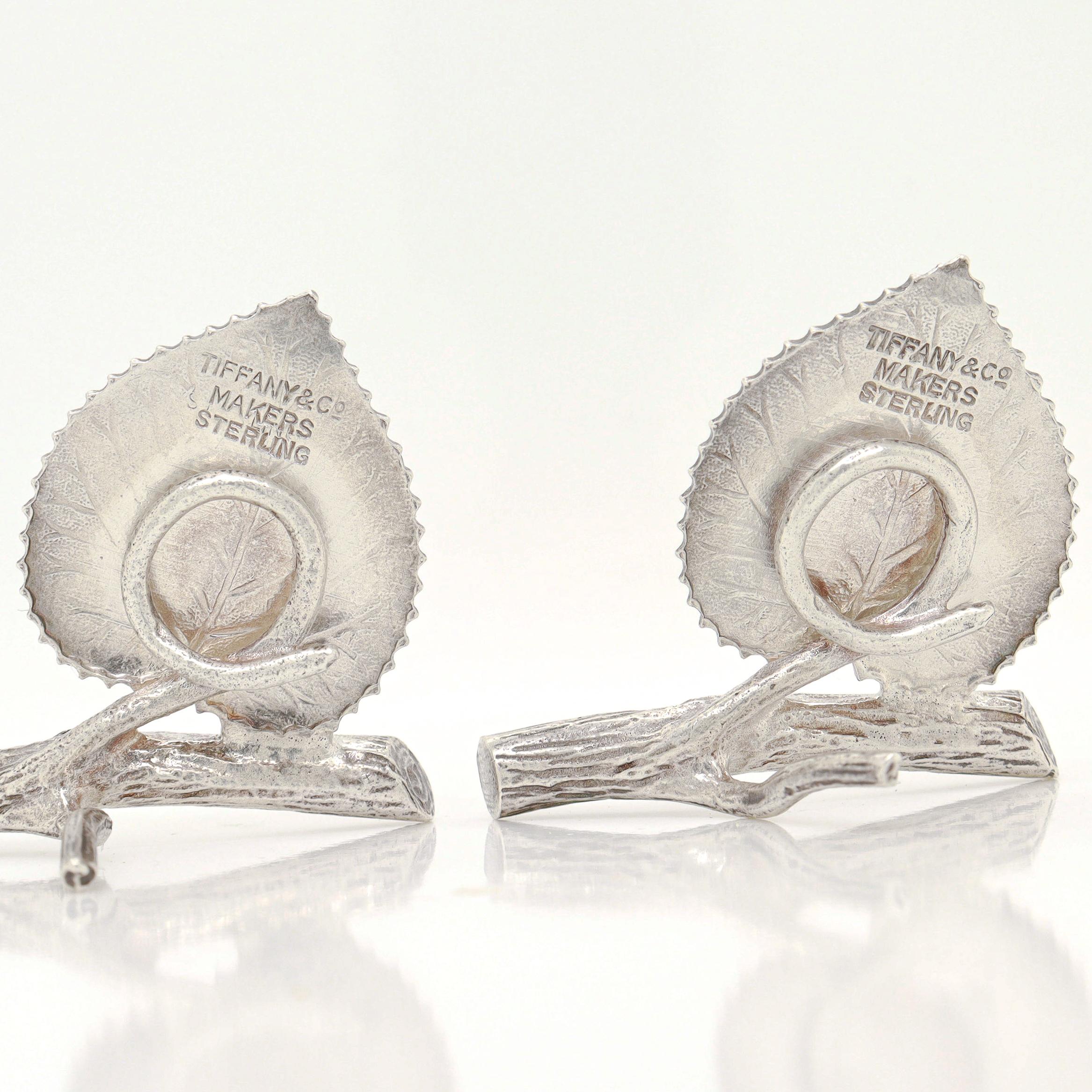 Vintage Tiffany & Co. Sterling Silver Branch & Birch Leaf Placecard Holders For Sale 6