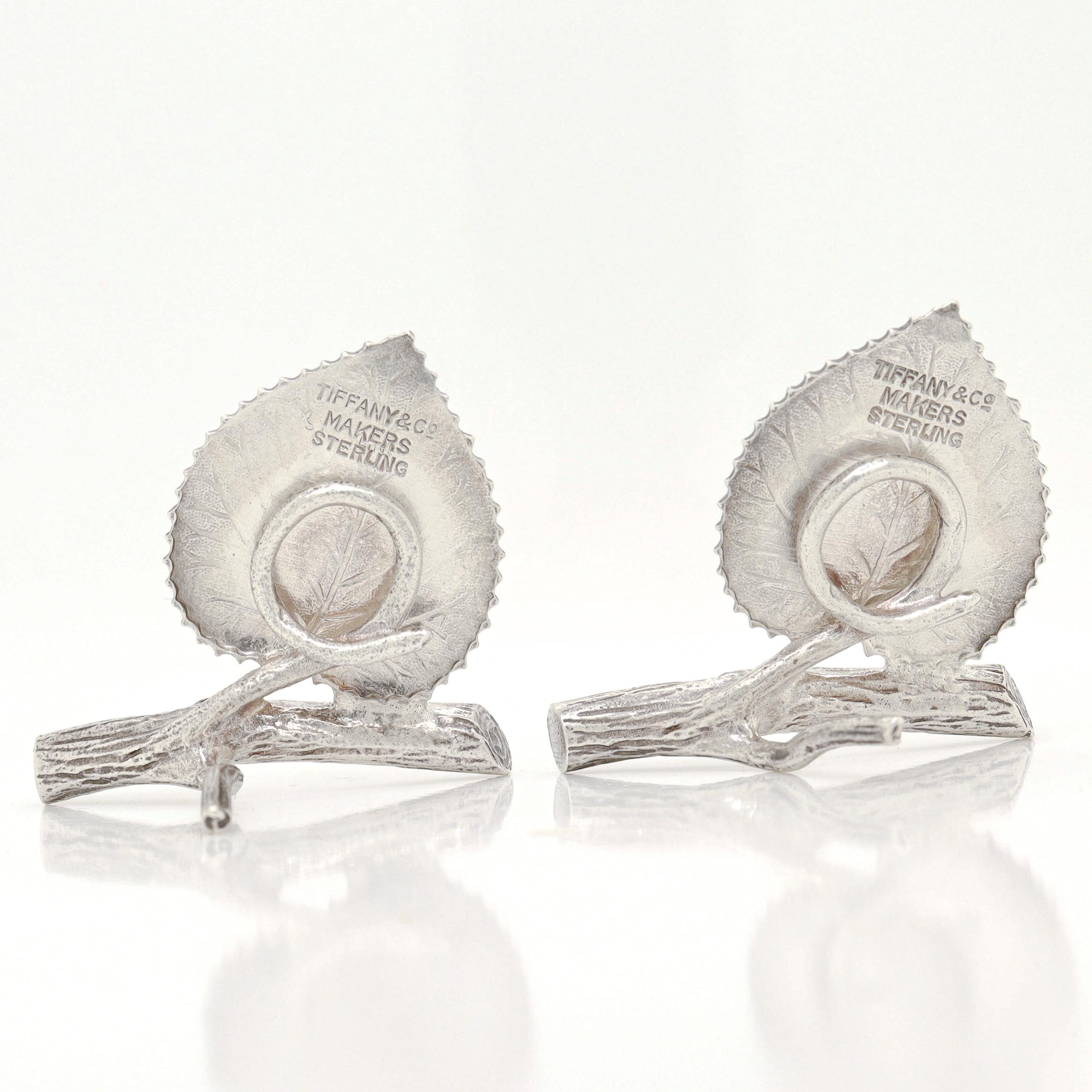 Vintage Tiffany & Co. Sterling Silver Branch & Birch Leaf Placecard Holders For Sale 1