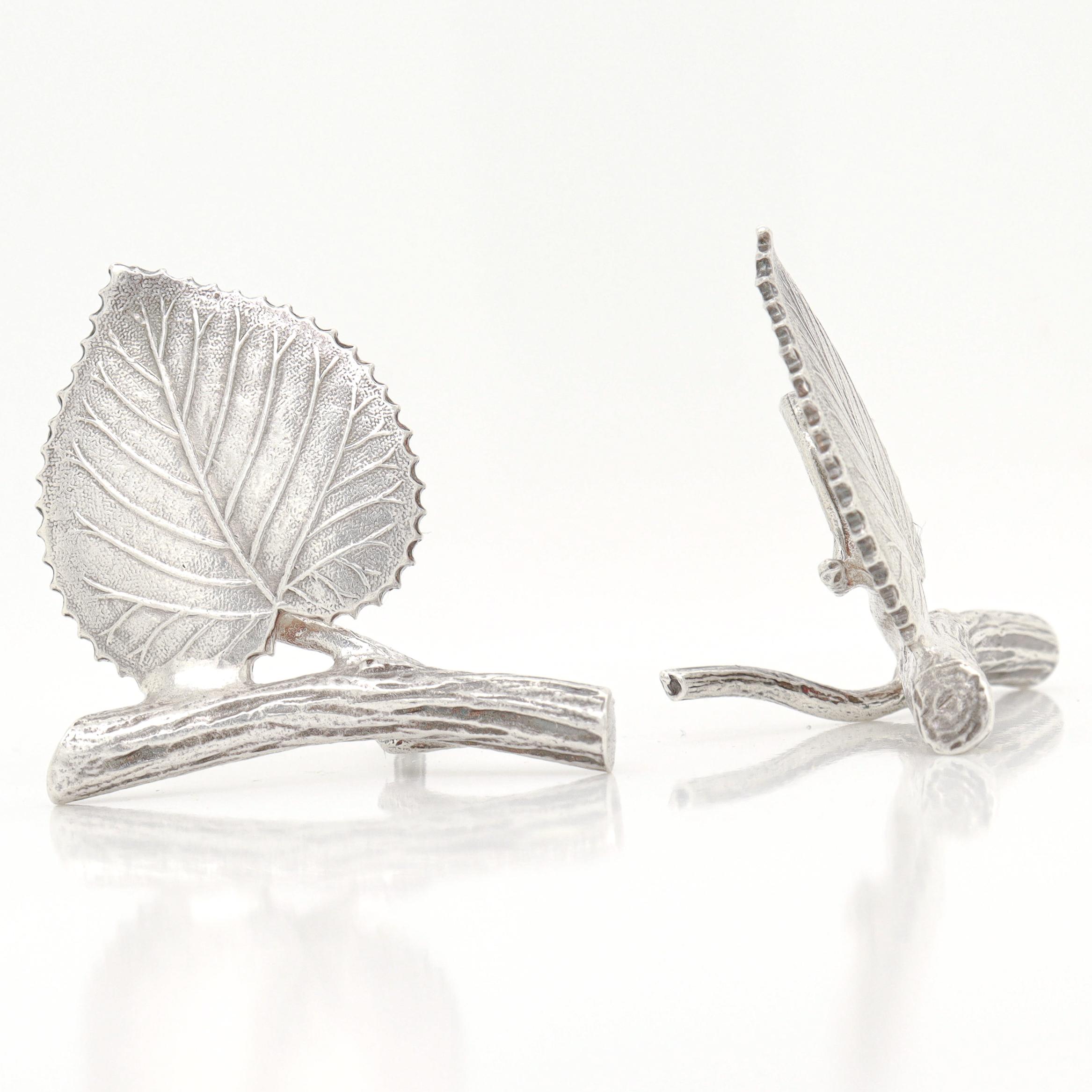 Vintage Tiffany & Co. Sterling Silver Branch & Birch Leaf Placecard Holders For Sale 3
