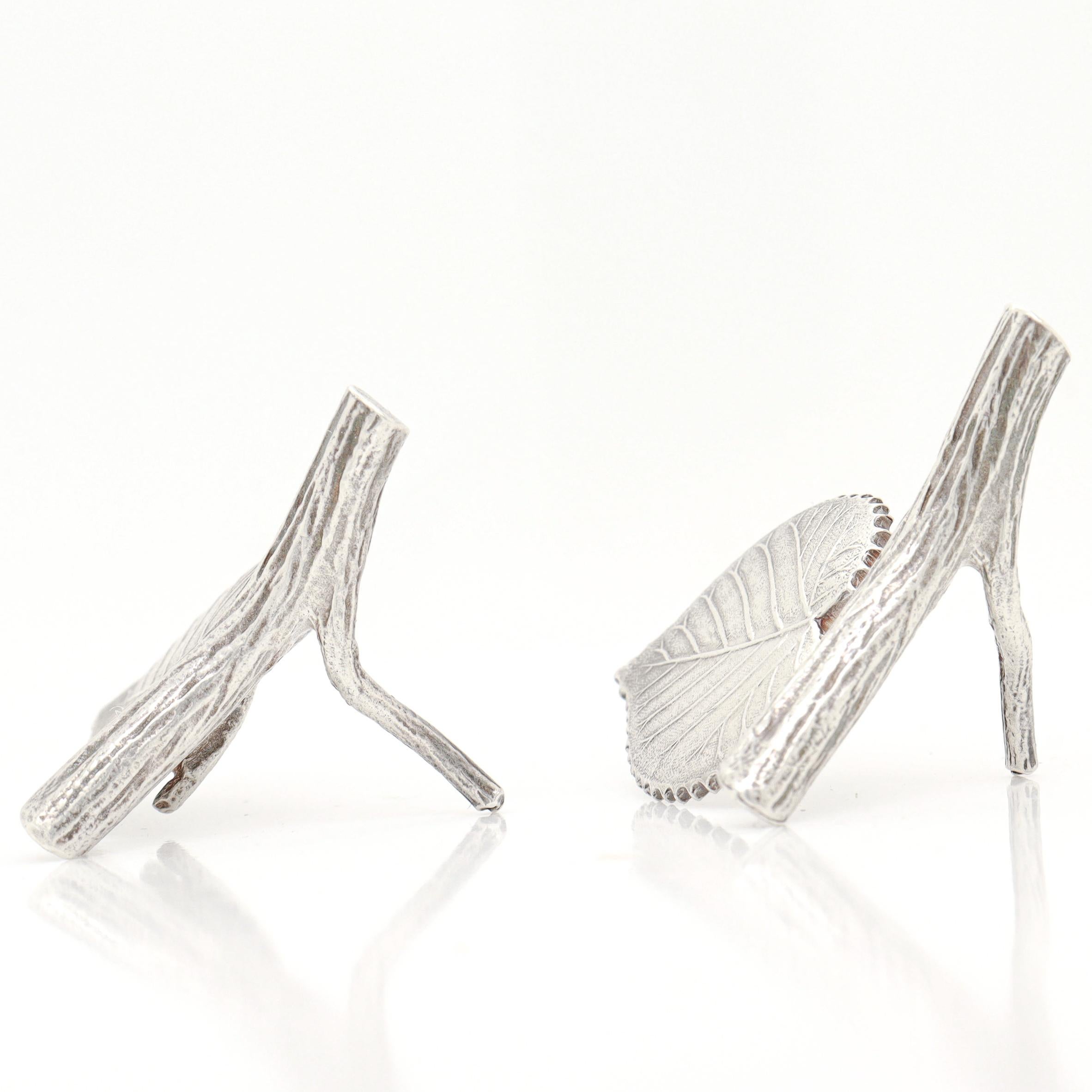 Vintage Tiffany & Co. Sterling Silver Branch & Birch Leaf Placecard Holders For Sale 4