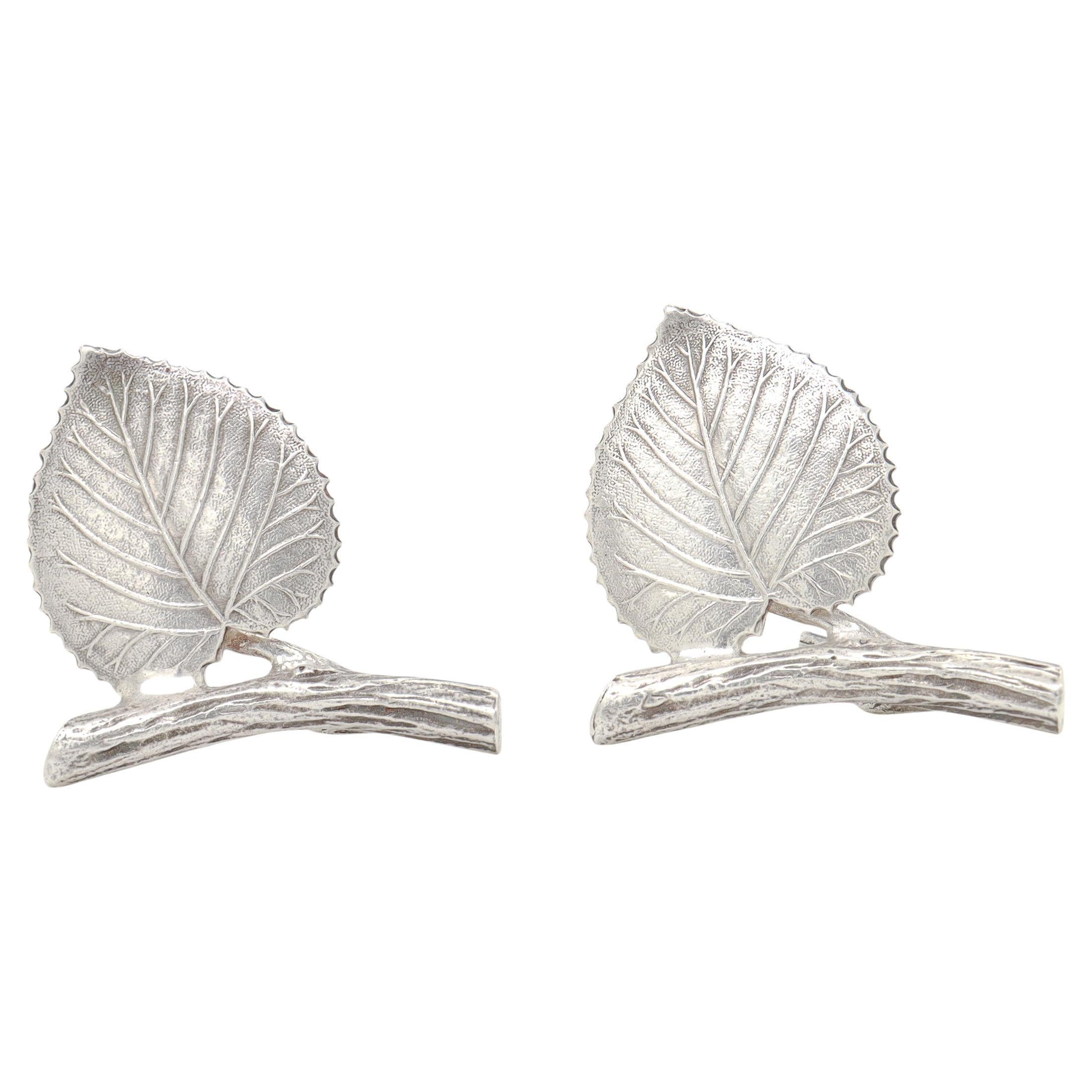 Vintage Tiffany & Co. Sterling Silver Branch & Birch Leaf Placecard Holders For Sale