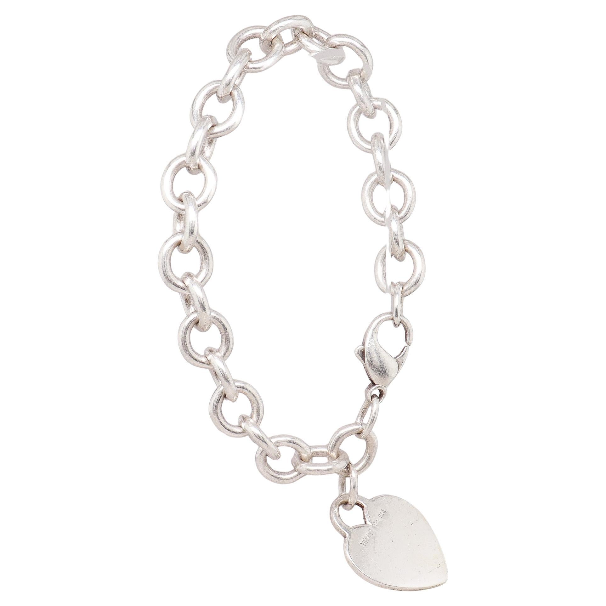 Vintage Tiffany & Co Sterling Silver Cable Link Bracelet with Heart Tag / Charm