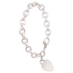 Vintage Tiffany & Co Sterling Silver Cable Link Bracelet with Heart Tag / Charm