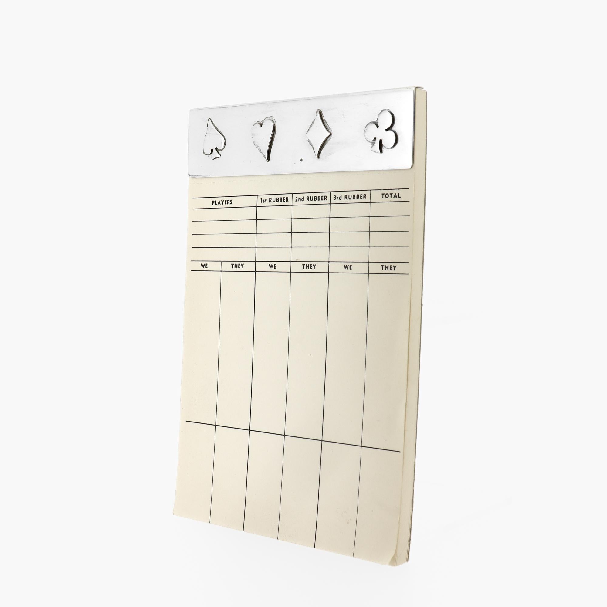 Vintage Tiffany & Co Bloc de notas de plata de ley con pinza para cartas y bloc de notas de bridge Moderno de mediados de siglo en venta