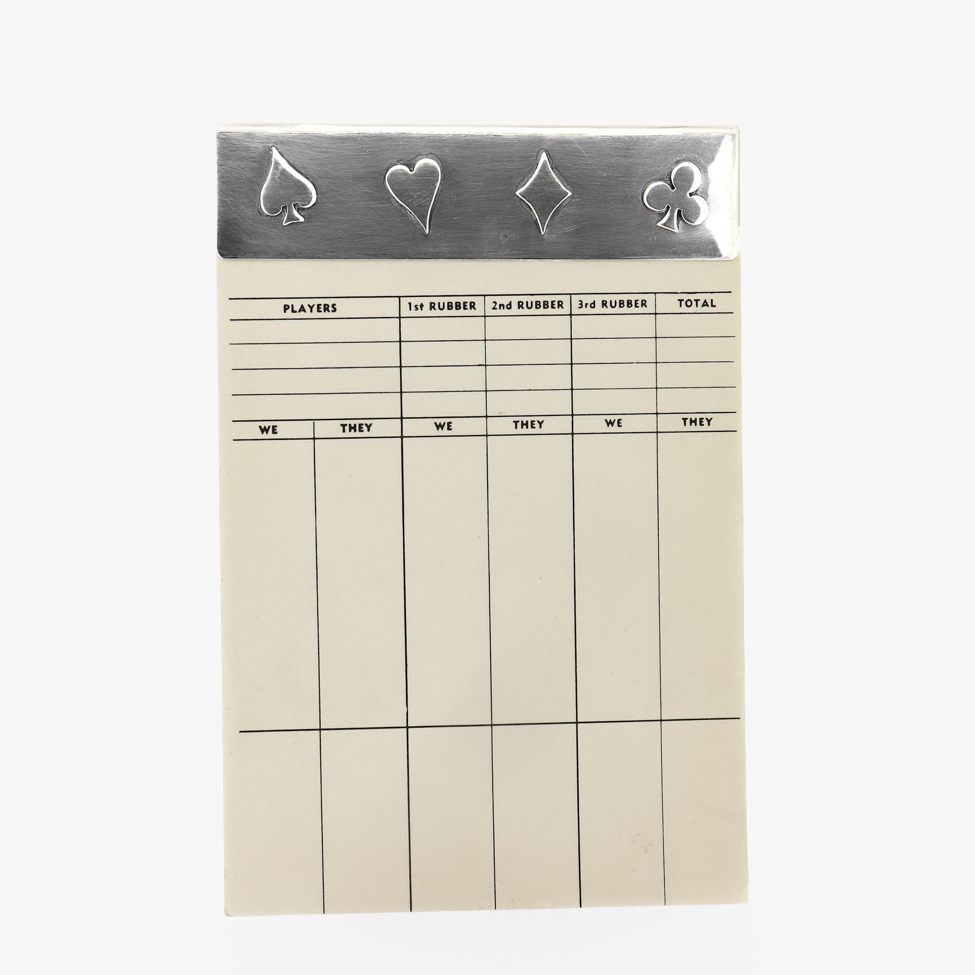 Vintage Tiffany & Co Bloc de notas de plata de ley con pinza para cartas y bloc de notas de bridge en Bueno estado para la venta en Philadelphia, PA