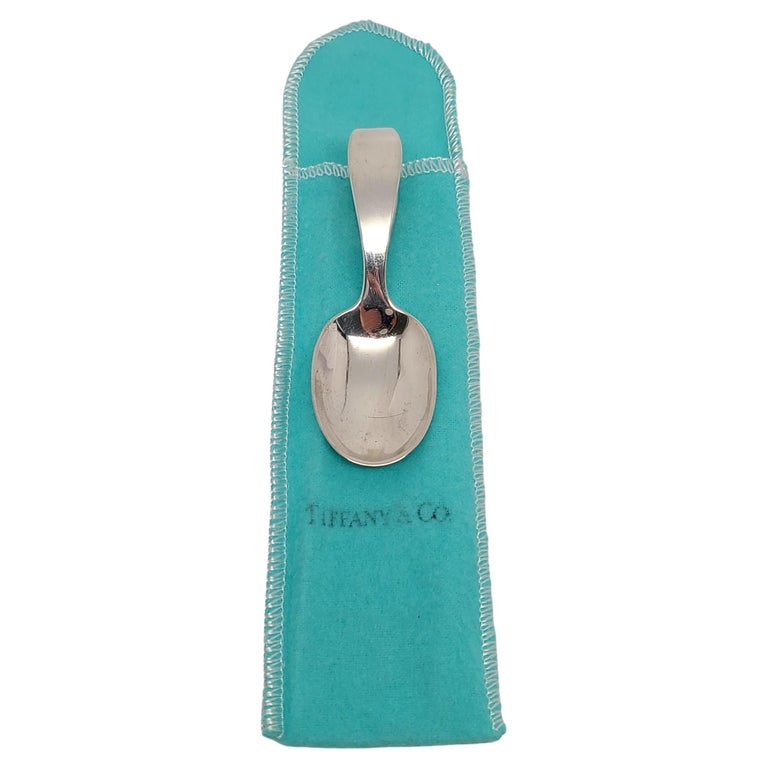 Tiffany and Co Sterling Silver Curved Handle Loop Baby Spoon with Pouch