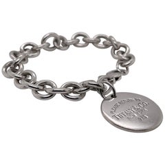 Vintage Tiffany & Co. Sterling Silver Dog Chain Bracelet with Round Charm
