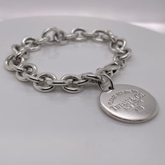 Vintage Tiffany & Co. Sterling Silver Dog Chain Link Bracelet with Round Charm