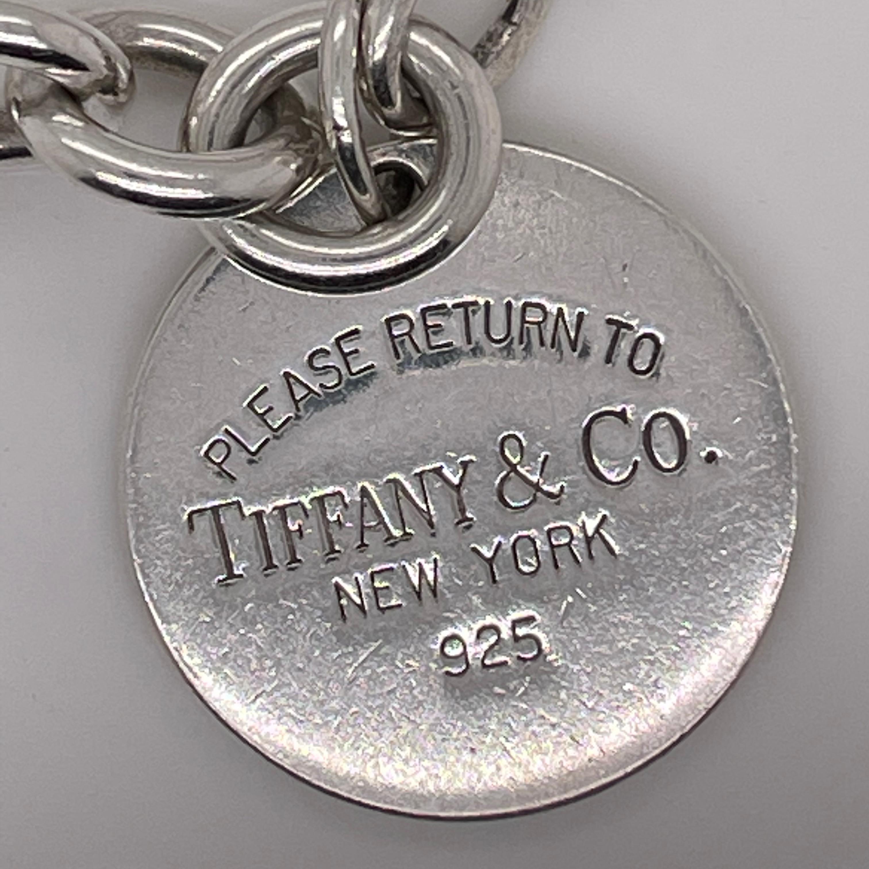 Modern Vintage Tiffany & Co. Sterling Silver Dog Chain Link Bracelet with Round Charm For Sale