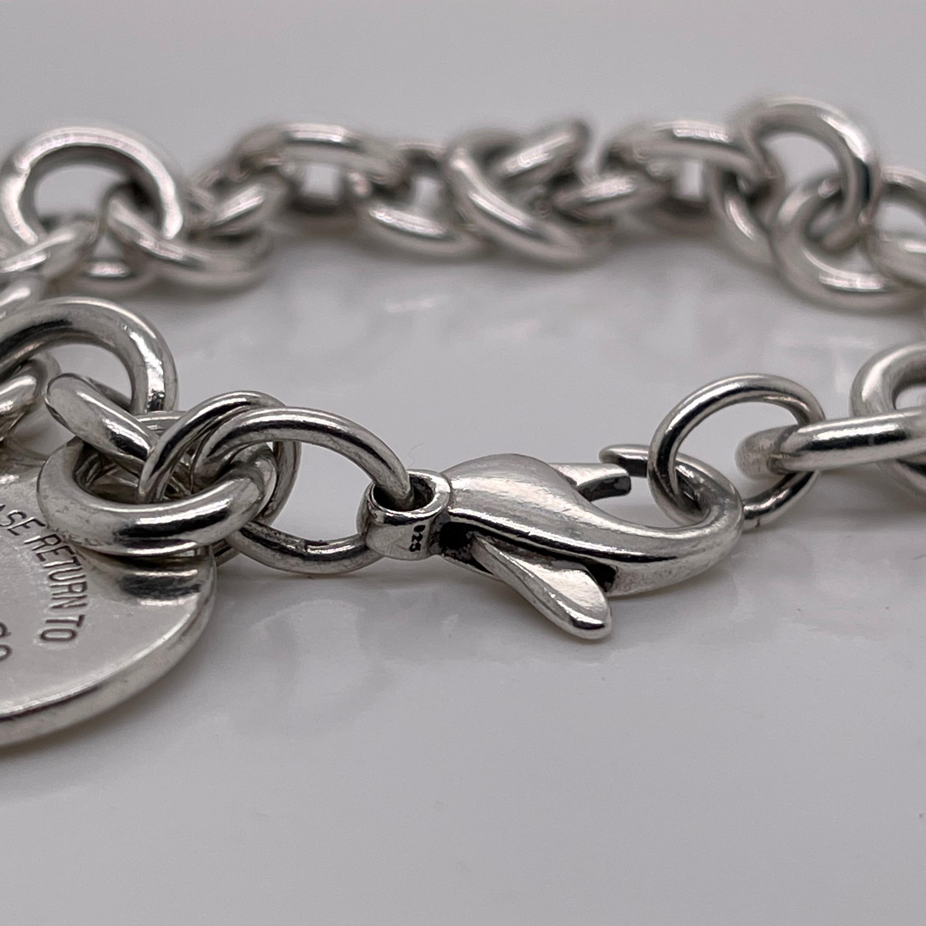 Women's Vintage Tiffany & Co. Sterling Silver Dog Chain Link Bracelet with Round Charm For Sale