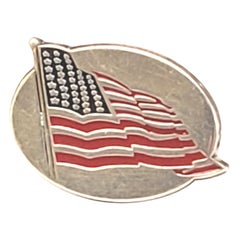 Vintage Tiffany & Co Sterling Silver Enamel American Flag Lapel Pin