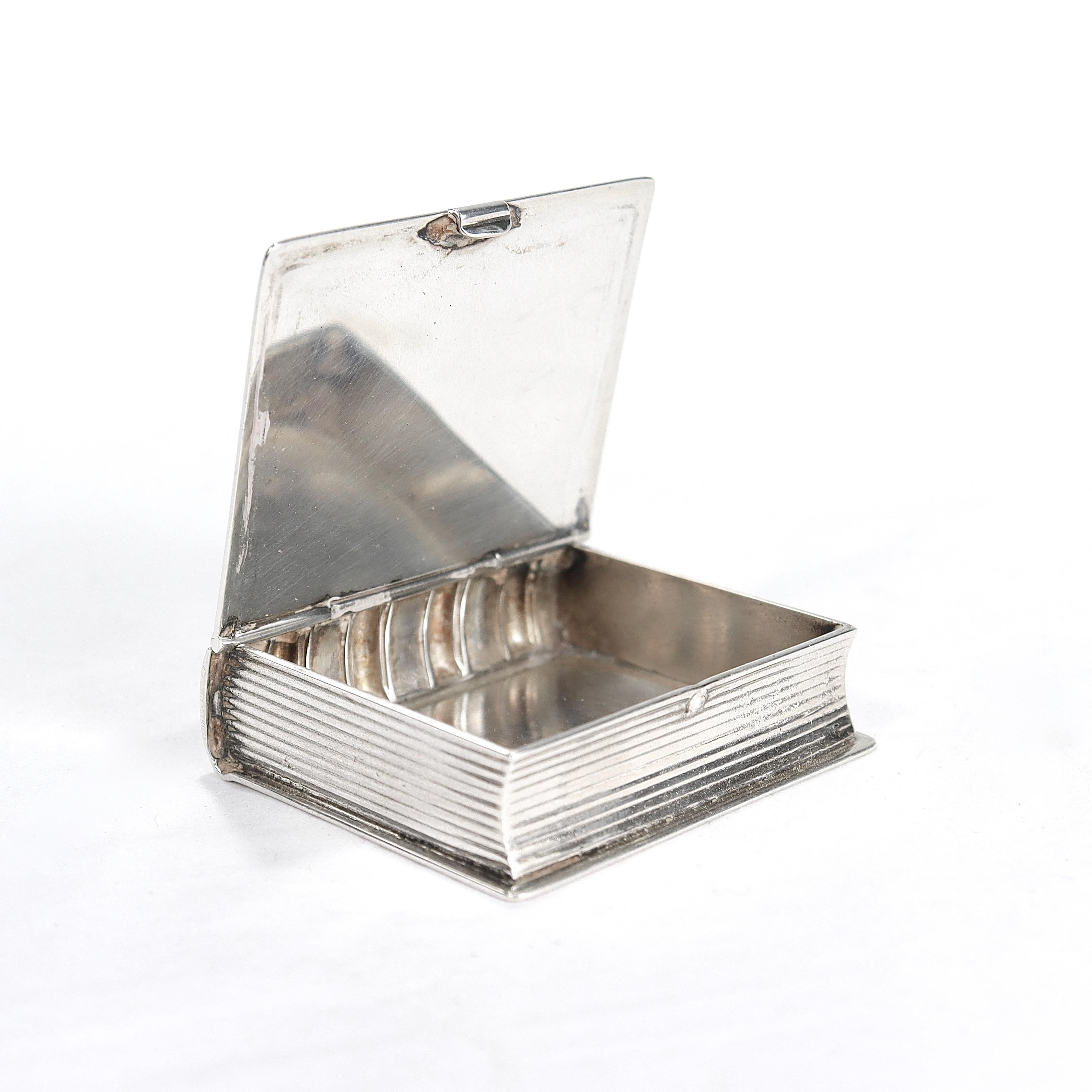 Vintage Tiffany and Co. Sterling Silver Figural Book Form Pill Box For