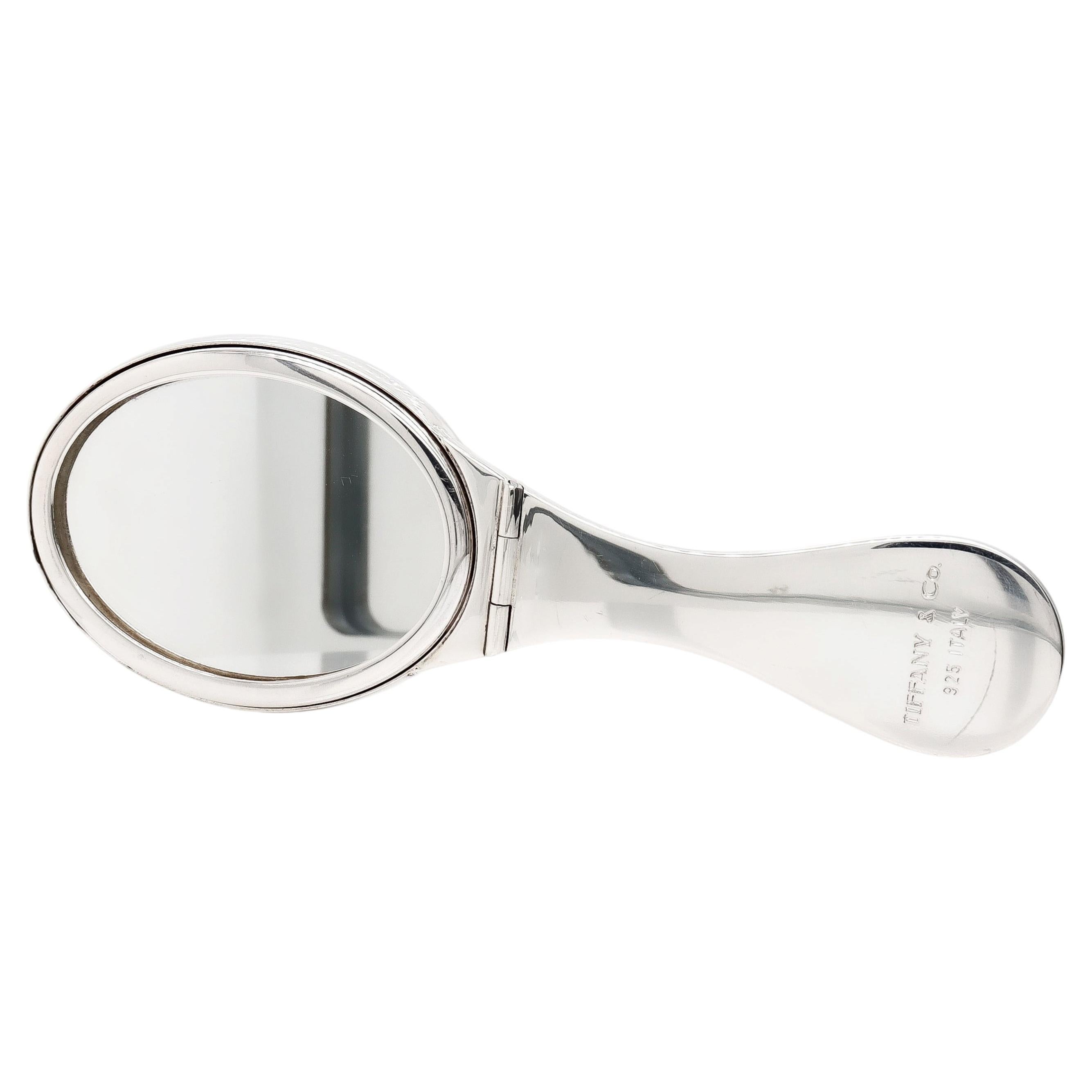 Vintage Tiffany & Co. Miroir de poche pliable en argent sterling