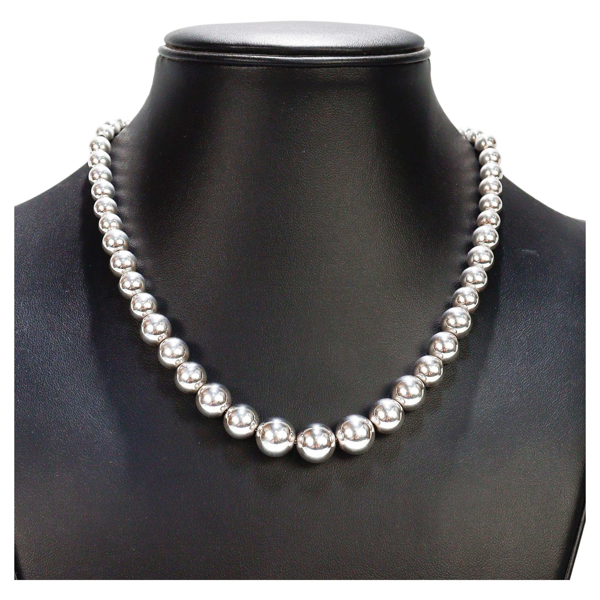 Vintage Tiffany & Co. Collar de plata de ley con cuentas de diferentes tamaños, de 16"