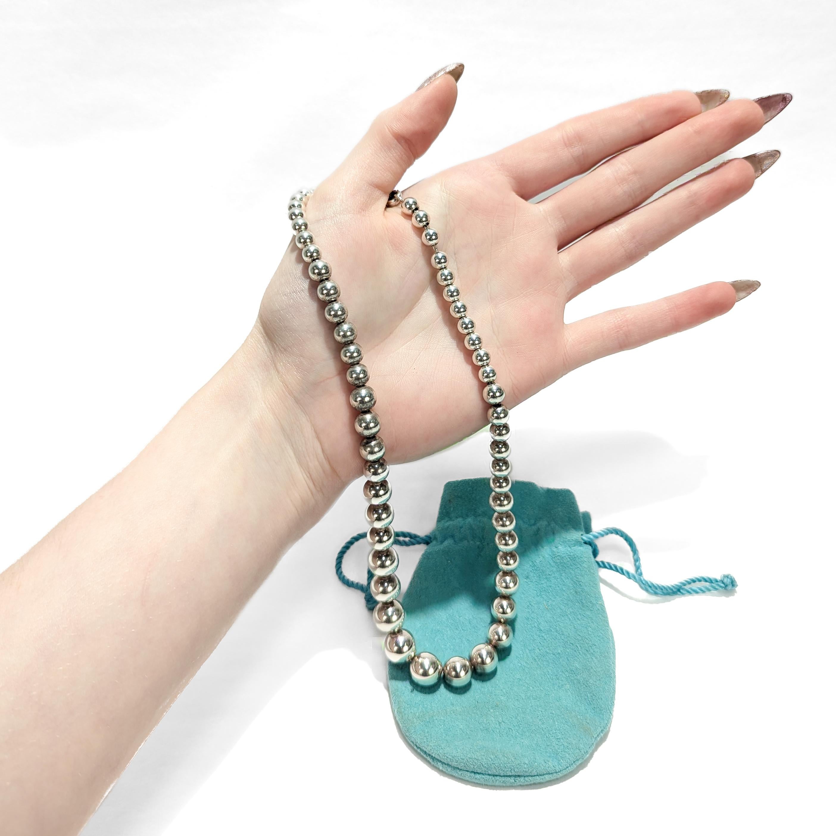 Modern Vintage Tiffany & Co. Sterling Silver Graduated Beaded Necklace For Sale