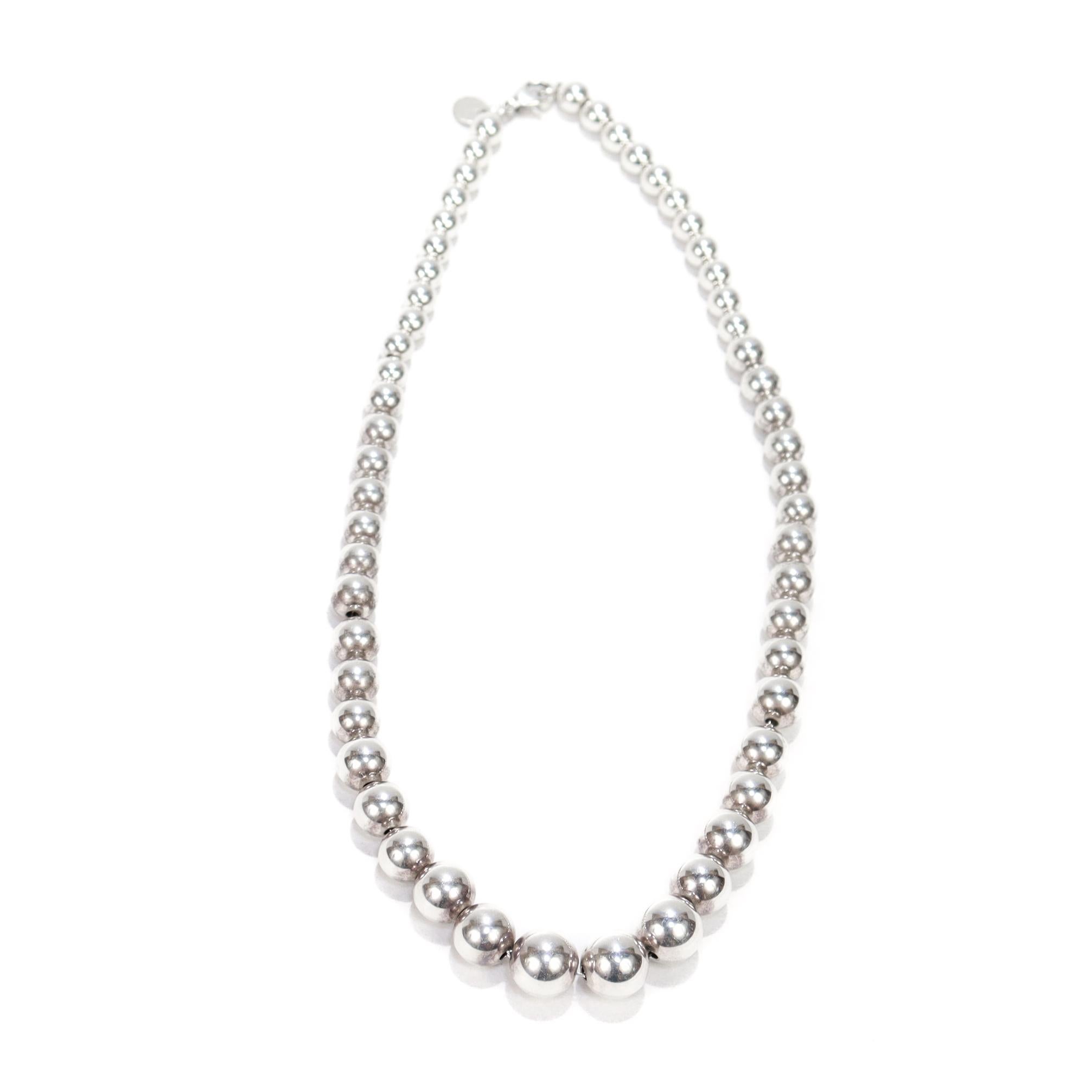 Women's Vintage Tiffany & Co. Sterling Silver Graduated Beaded Necklace For Sale
