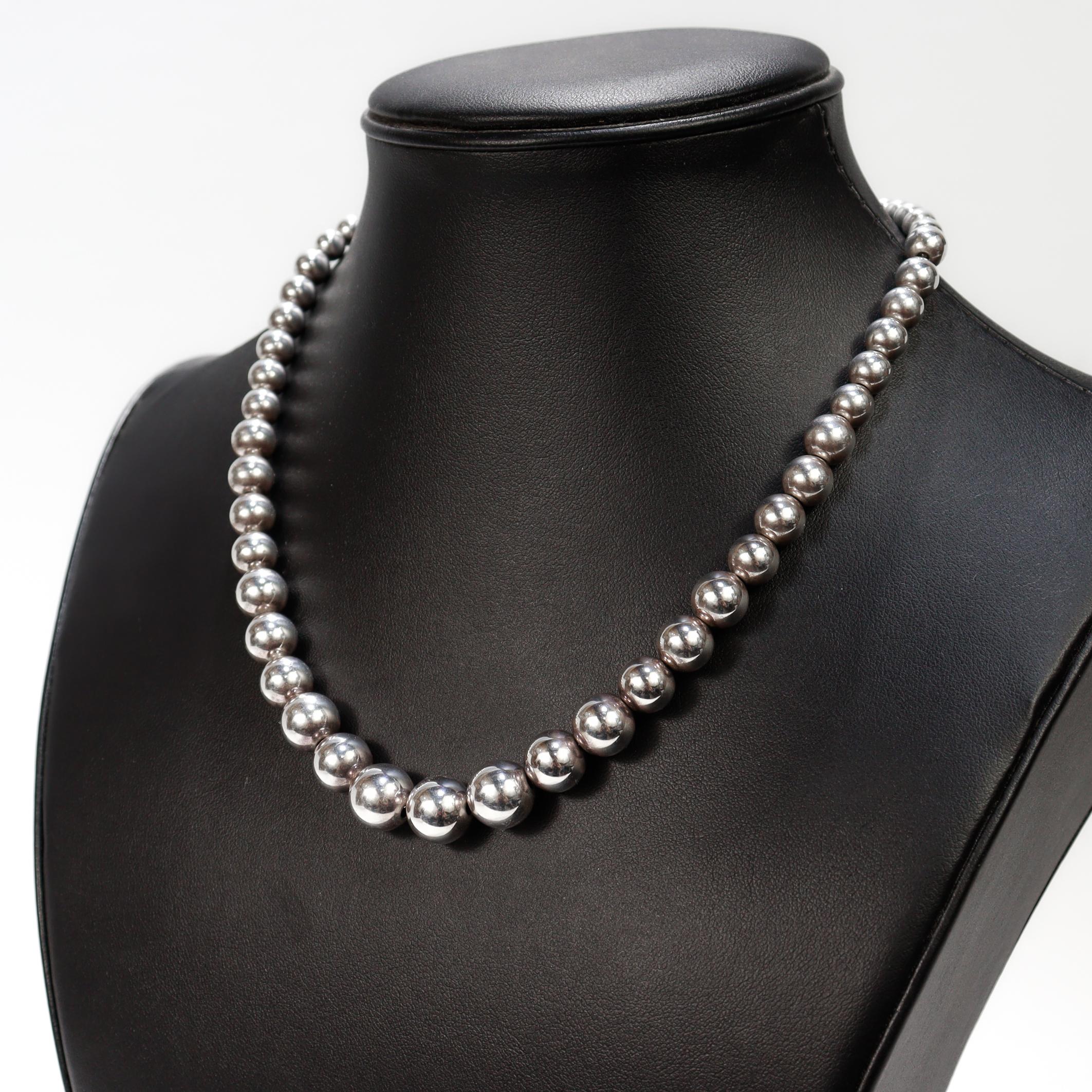 Vintage Tiffany & Co. Sterling Silver Graduated Beaded Necklace For Sale 3