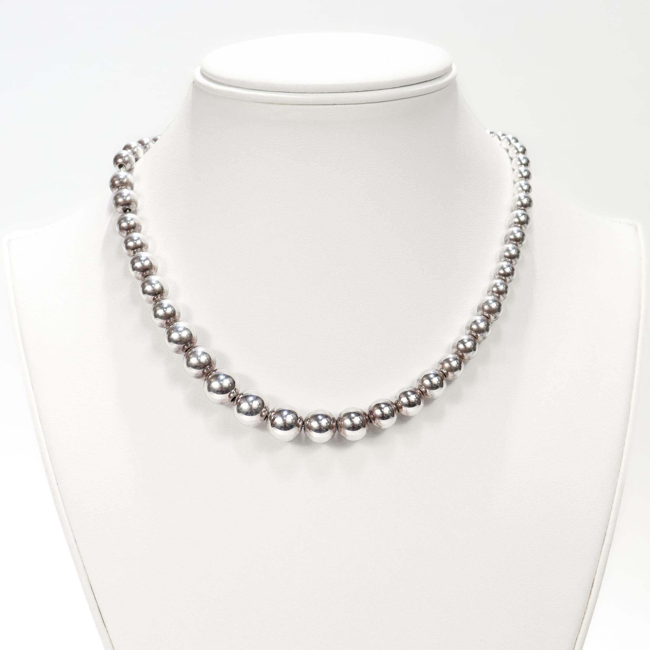 Vintage Tiffany & Co. Sterling Silver Graduated Beaded Necklace For Sale 4