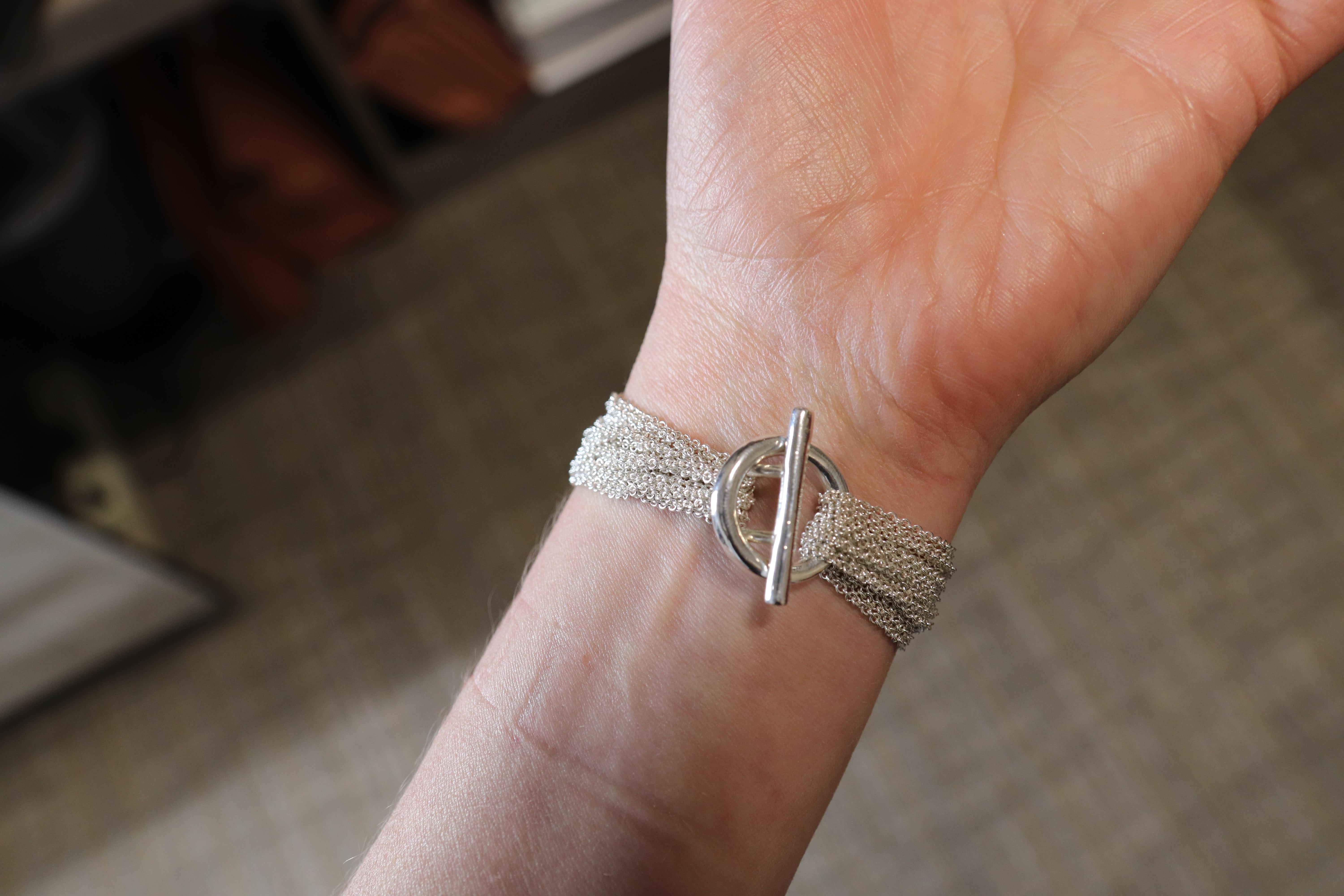 Women's Vintage Tiffany & Co. Sterling Silver Heart Mesh Bracelet Toggle Closure
