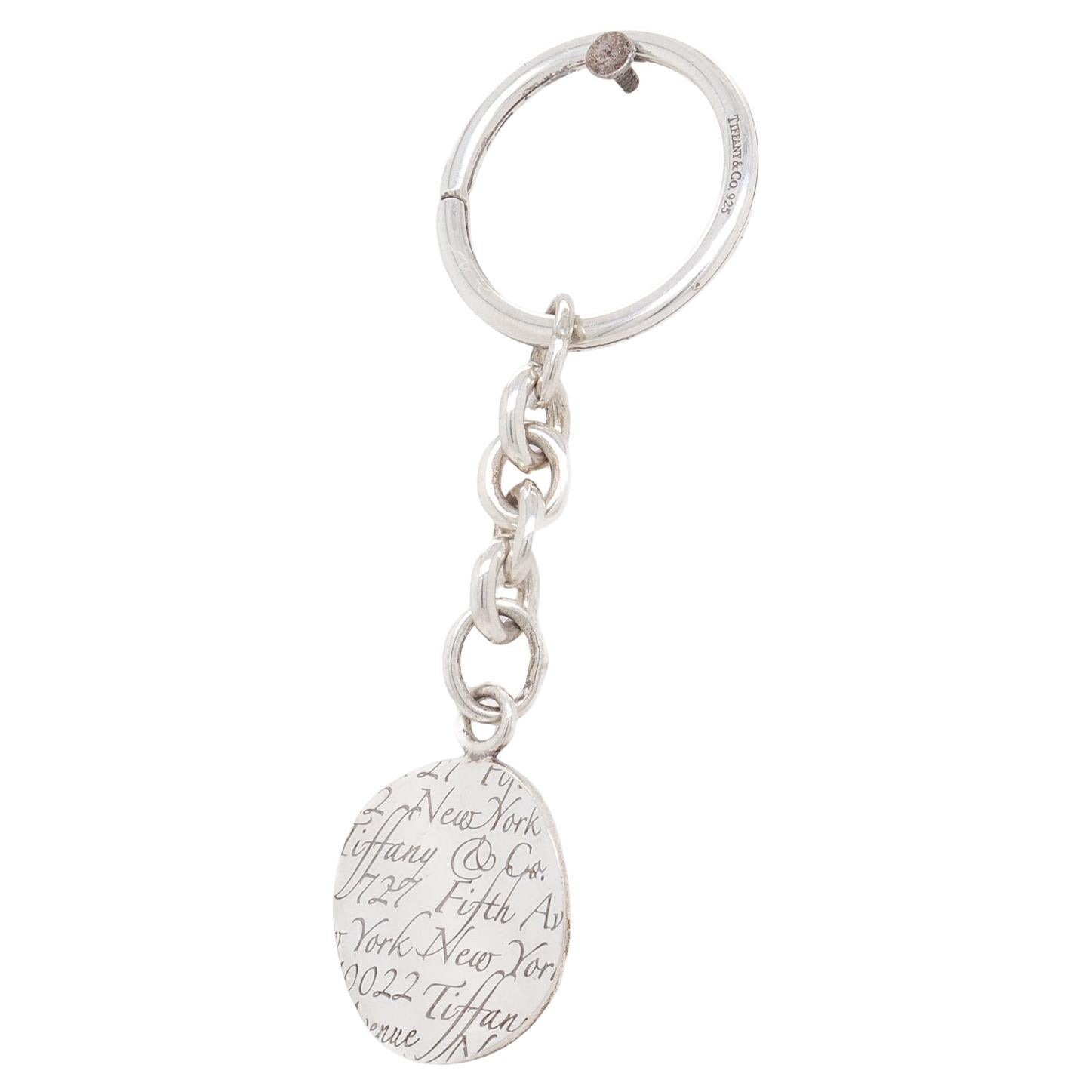 Vintage Tiffany & Co Sterling Silver Keychain / Keyring w Notes Curved Charm For Sale