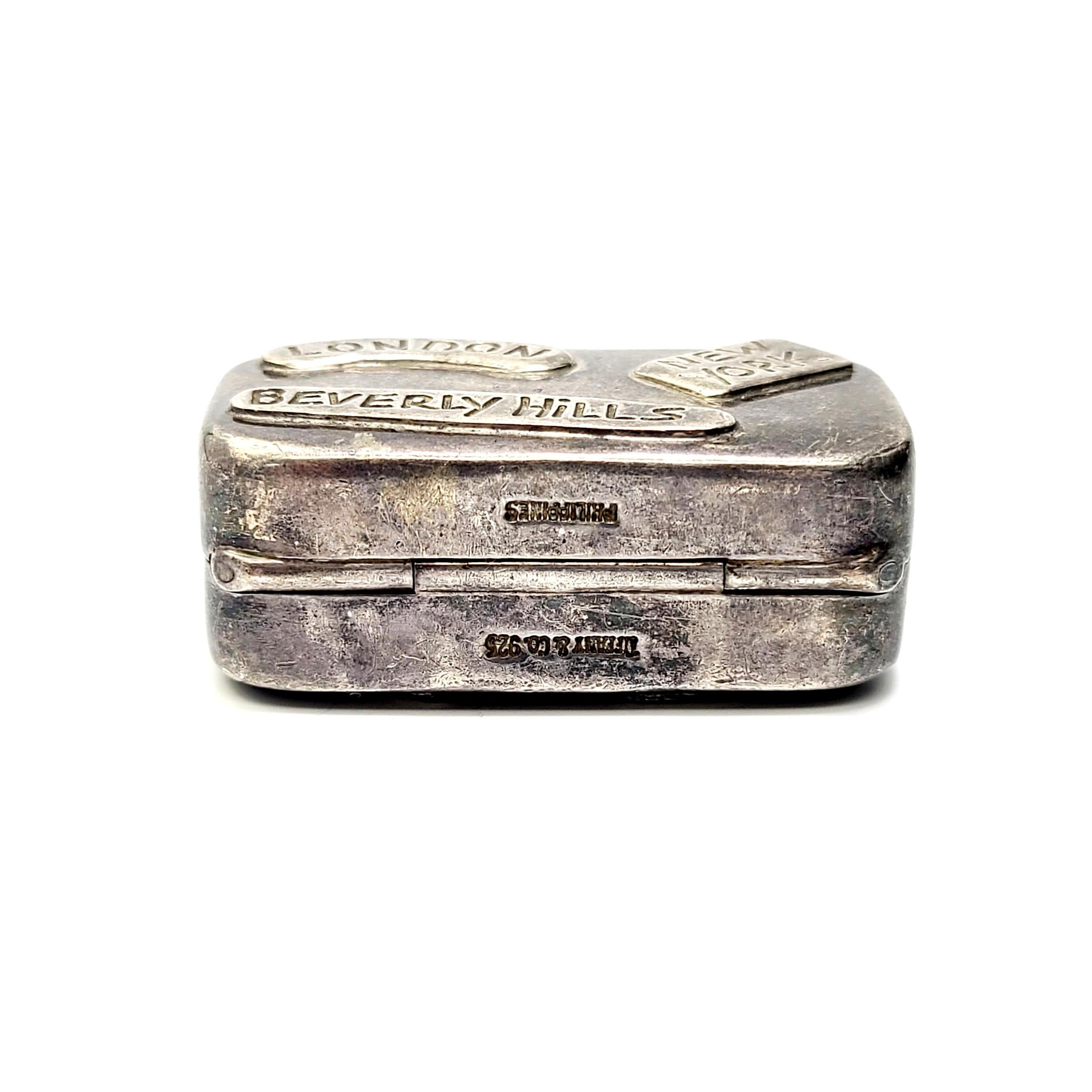 Vintage Tiffany & Co Sterling Silver Luggage Suitcase Pill Box In Good Condition In Washington Depot, CT