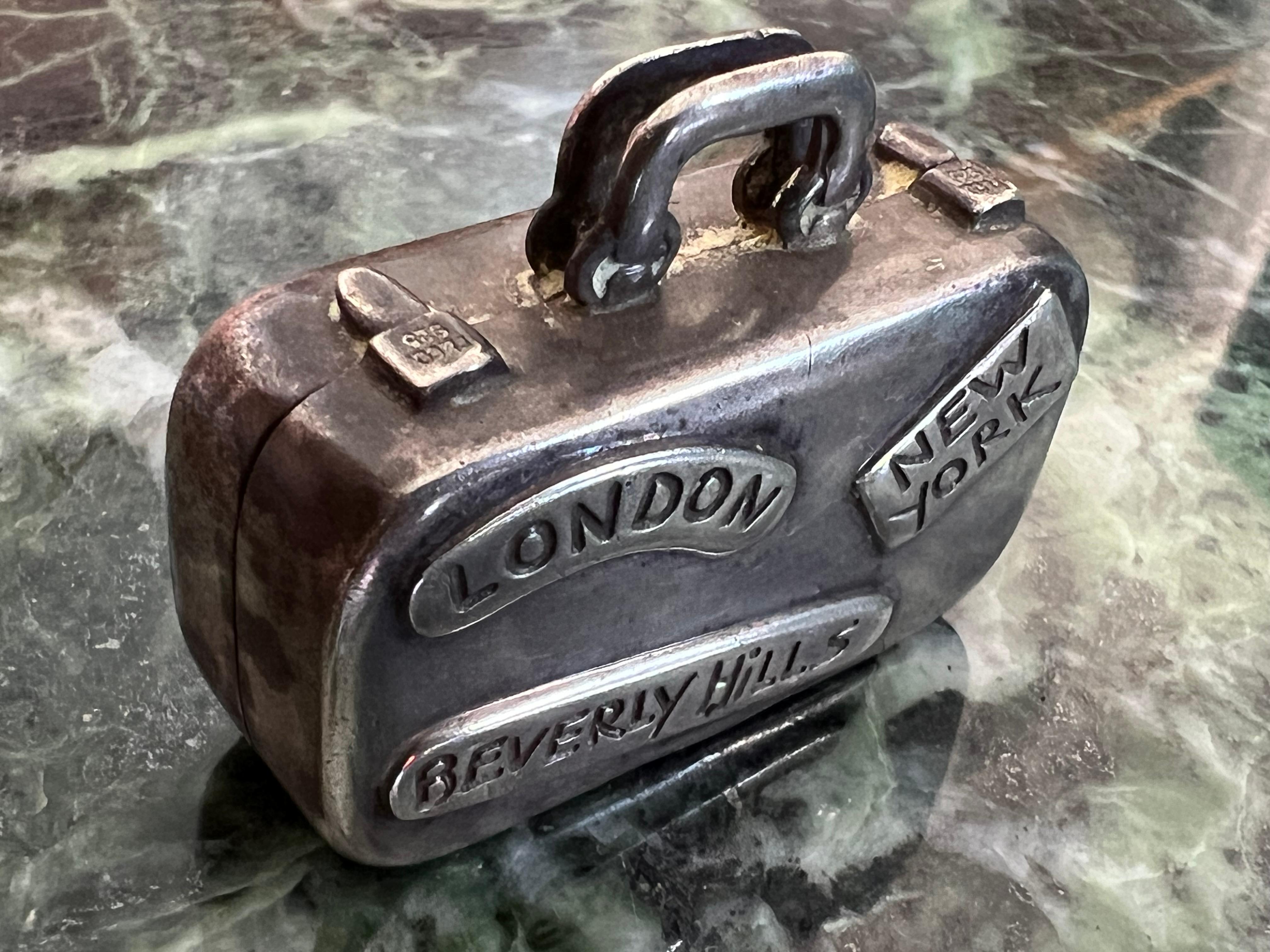 Mid-20th Century Vintage Tiffany & Co Sterling Silver Luggage Suitcase Pill Box For Sale