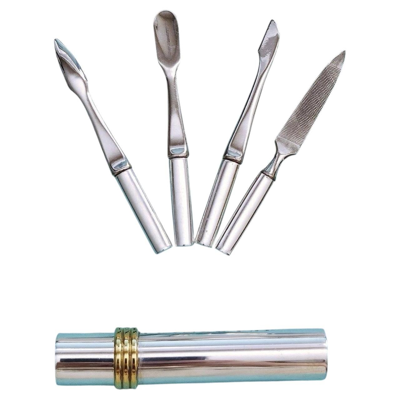 Tiffany & Co. d'epoca. Set per manicure in argento sterling con custodia da viaggio cilindrica