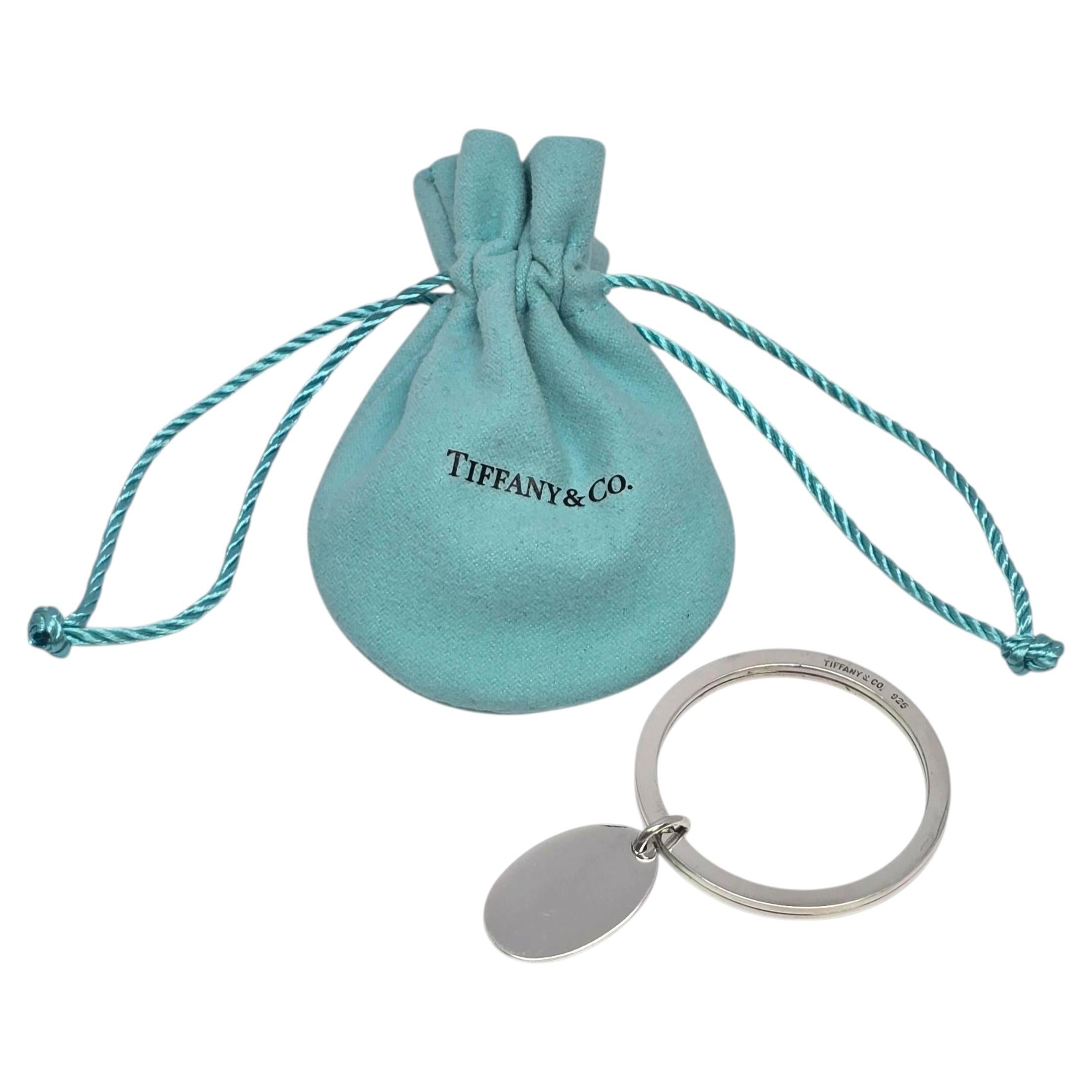 Vintage Tiffany & Co. in argento Sterling Tag Ovale Dangle Portachiavi con custodia #22481