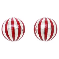 Vintage Tiffany 
Co. Sterling Silver 
Red Enamel Striped Clip Earrings