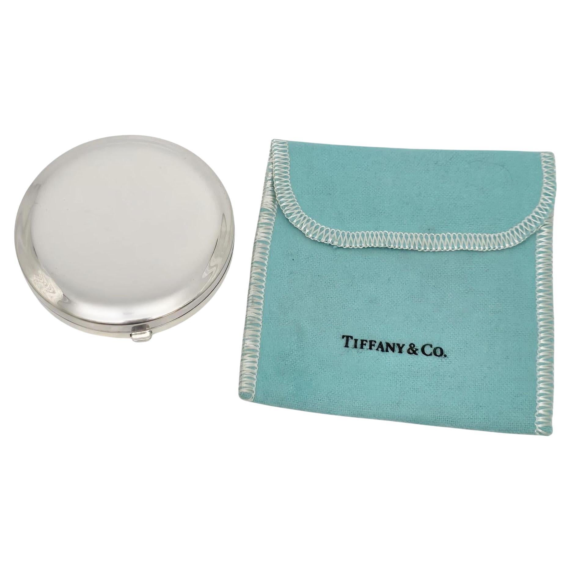 Vintage Tiffany & Co Sterling Silber Runde Spiegel Comapct mit Beutel #20981