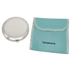 Vintage Tiffany & Co Espejo redondo de plata de ley Comapct con bolsa #20981