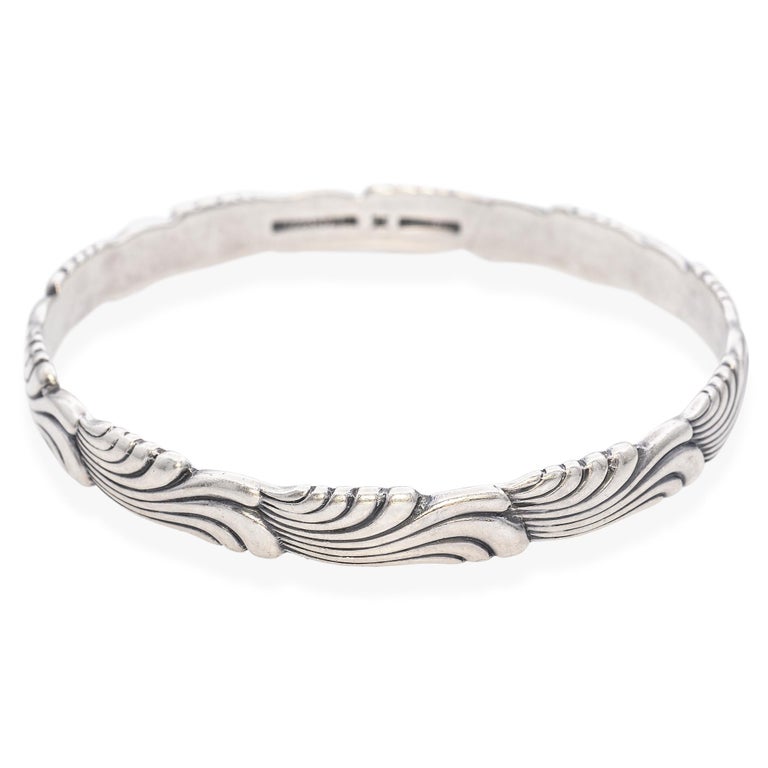 Vintage Tiffany and Co. Sterling Silver Wave Motif Bangle Bracelet