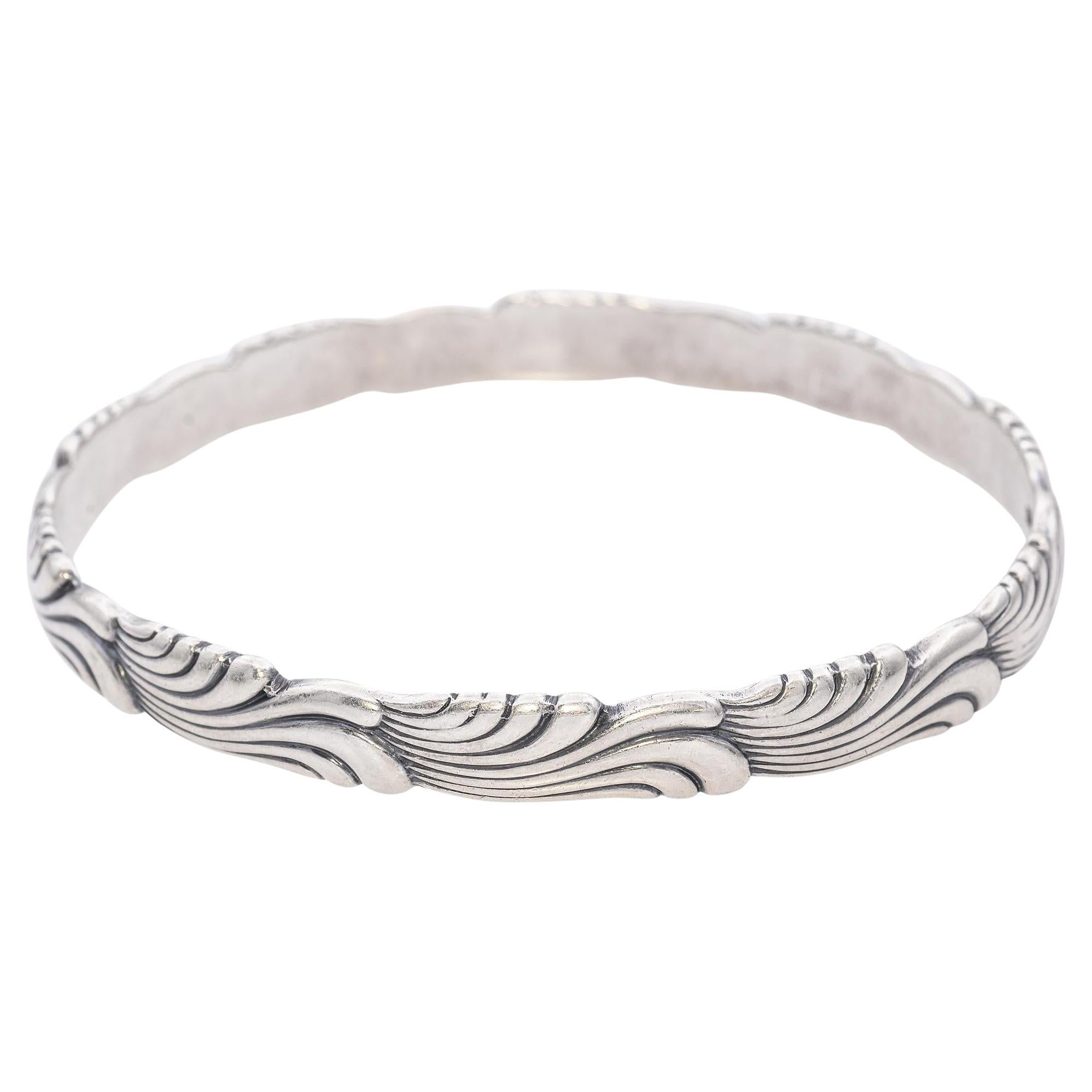 Vintage Tiffany & Co. Sterling Silver Wave Motif Bangle Bracelet