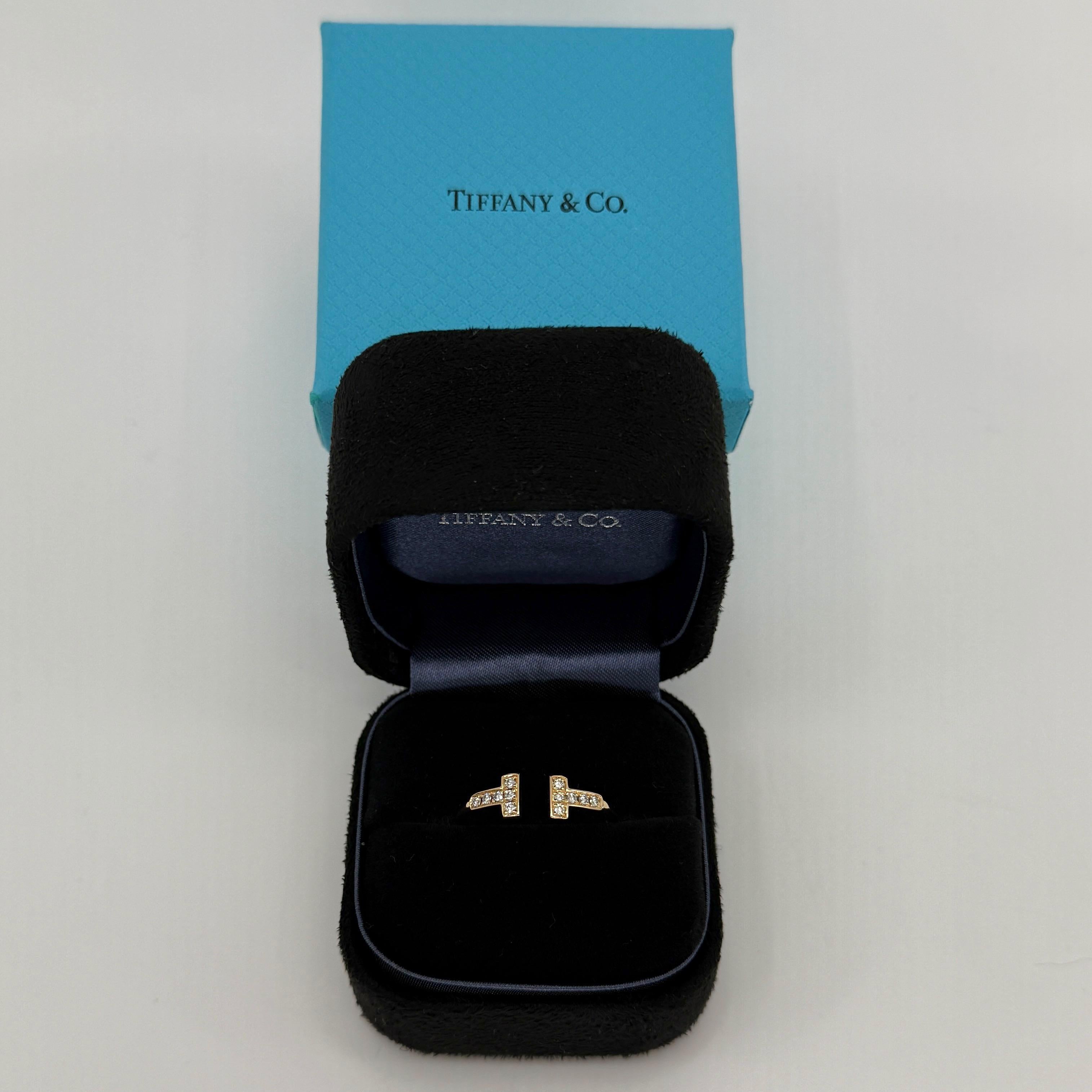 Vintage Tiffany & Co. T Wire Diamond 18k Rose Gold Band Ring With Box US8 EU57 For Sale 5