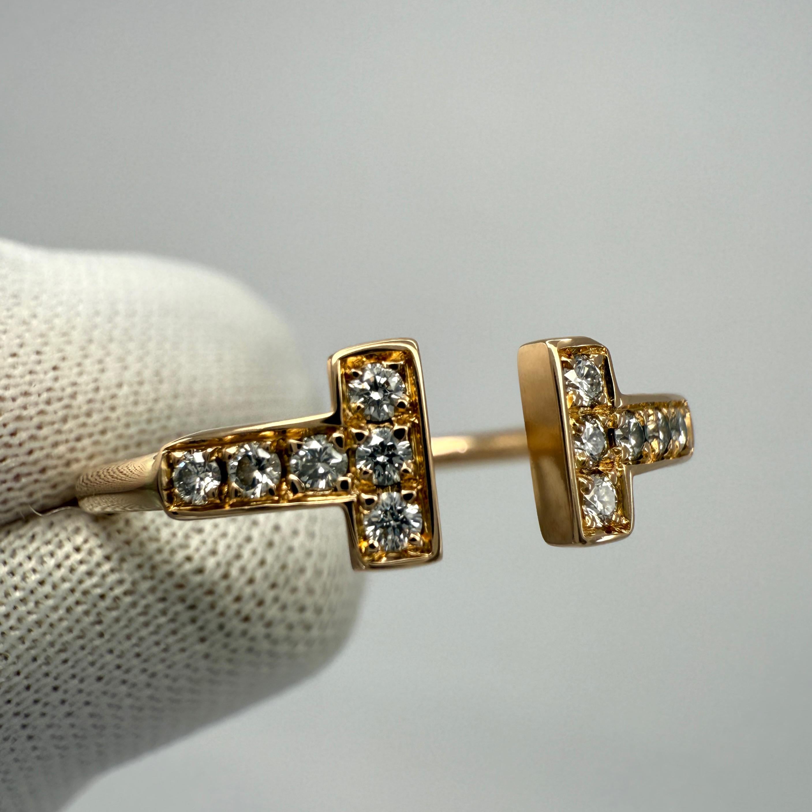 Round Cut Vintage Tiffany & Co. T Wire Diamond 18k Rose Gold Band Ring With Box US8 EU57 For Sale