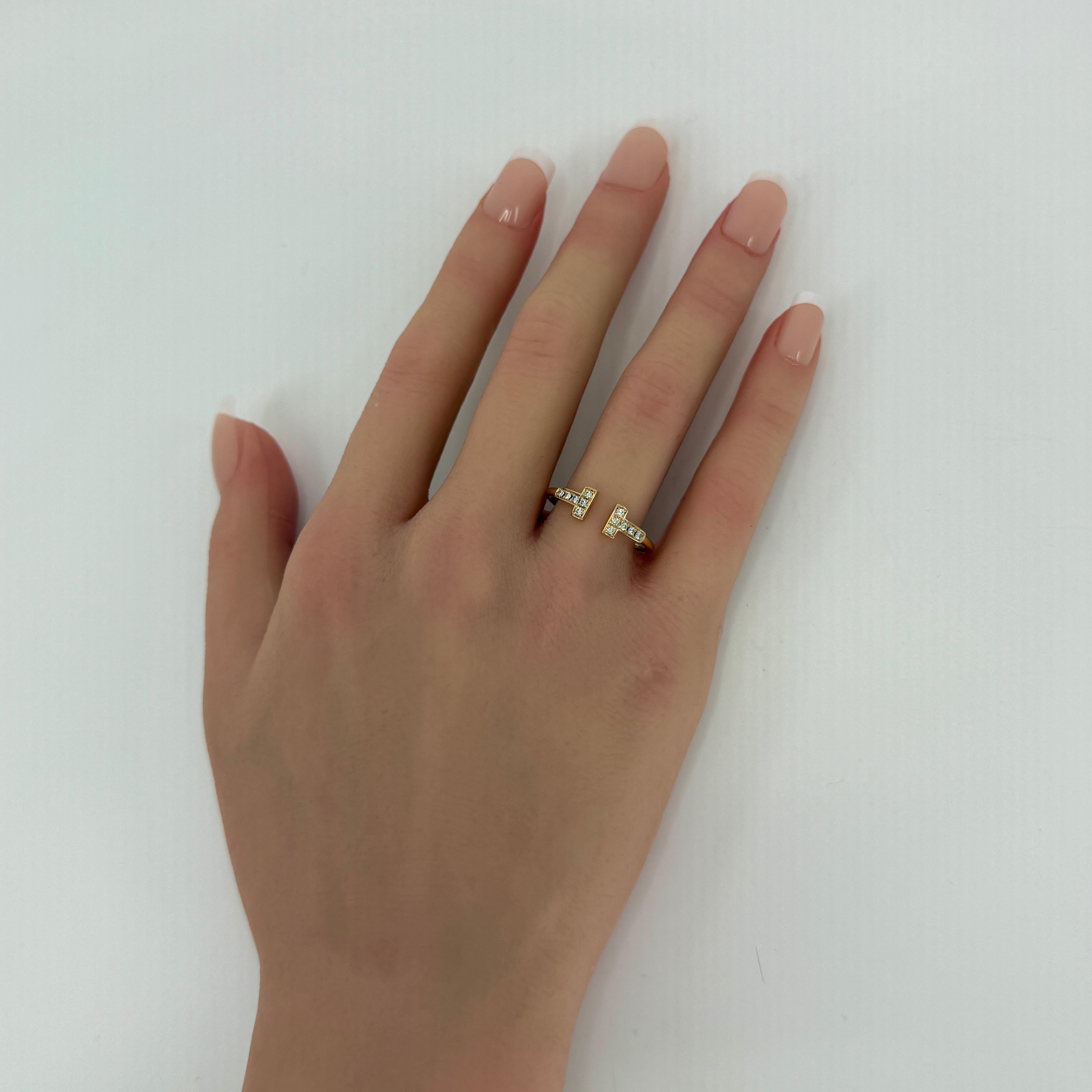 Vintage Tiffany & Co. T Wire Diamond 18k Rose Gold Band Ring With Box US8 EU57 In Excellent Condition For Sale In Birmingham, GB