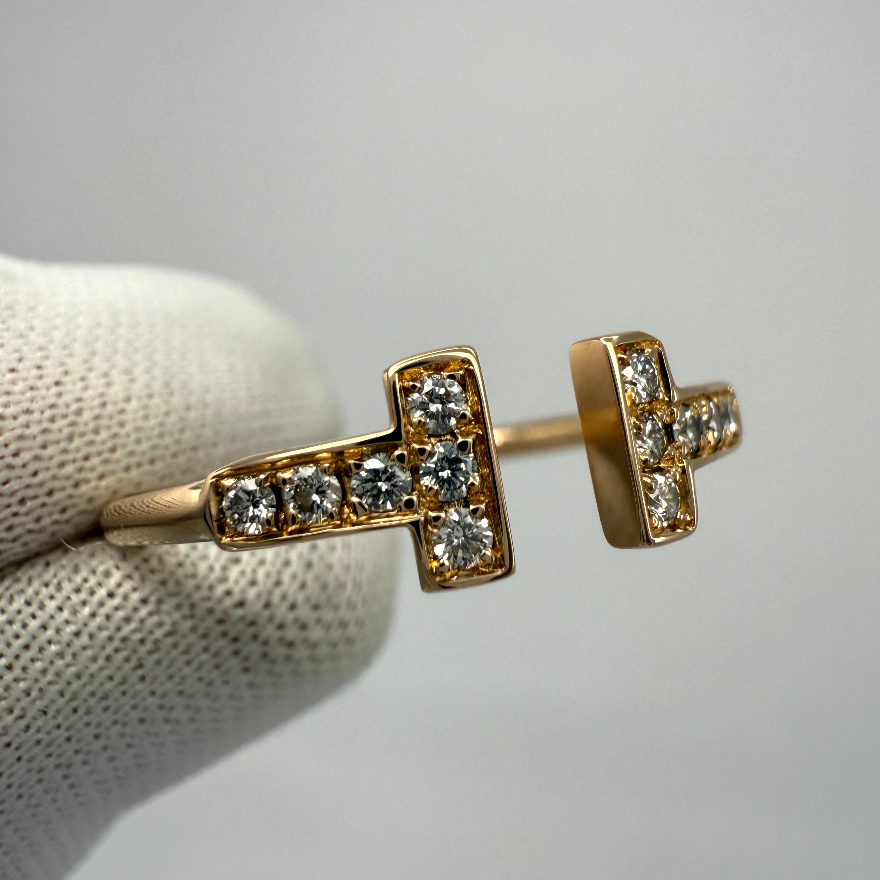 Women's Vintage Tiffany & Co. T Wire Diamond 18k Rose Gold Band Ring With Box US8 EU57 For Sale